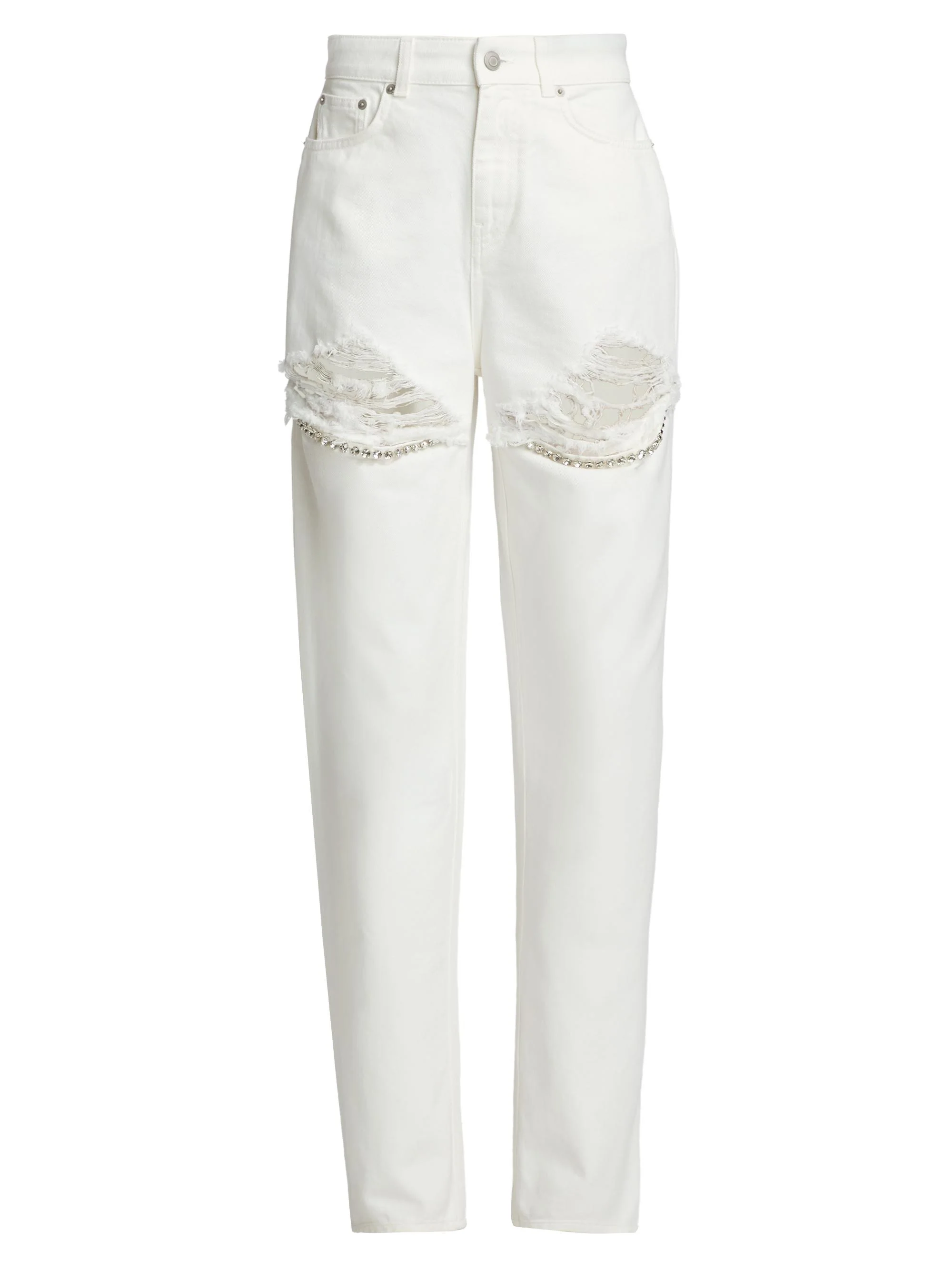 Women's Crystal Fray Slit Jeans - White - 1