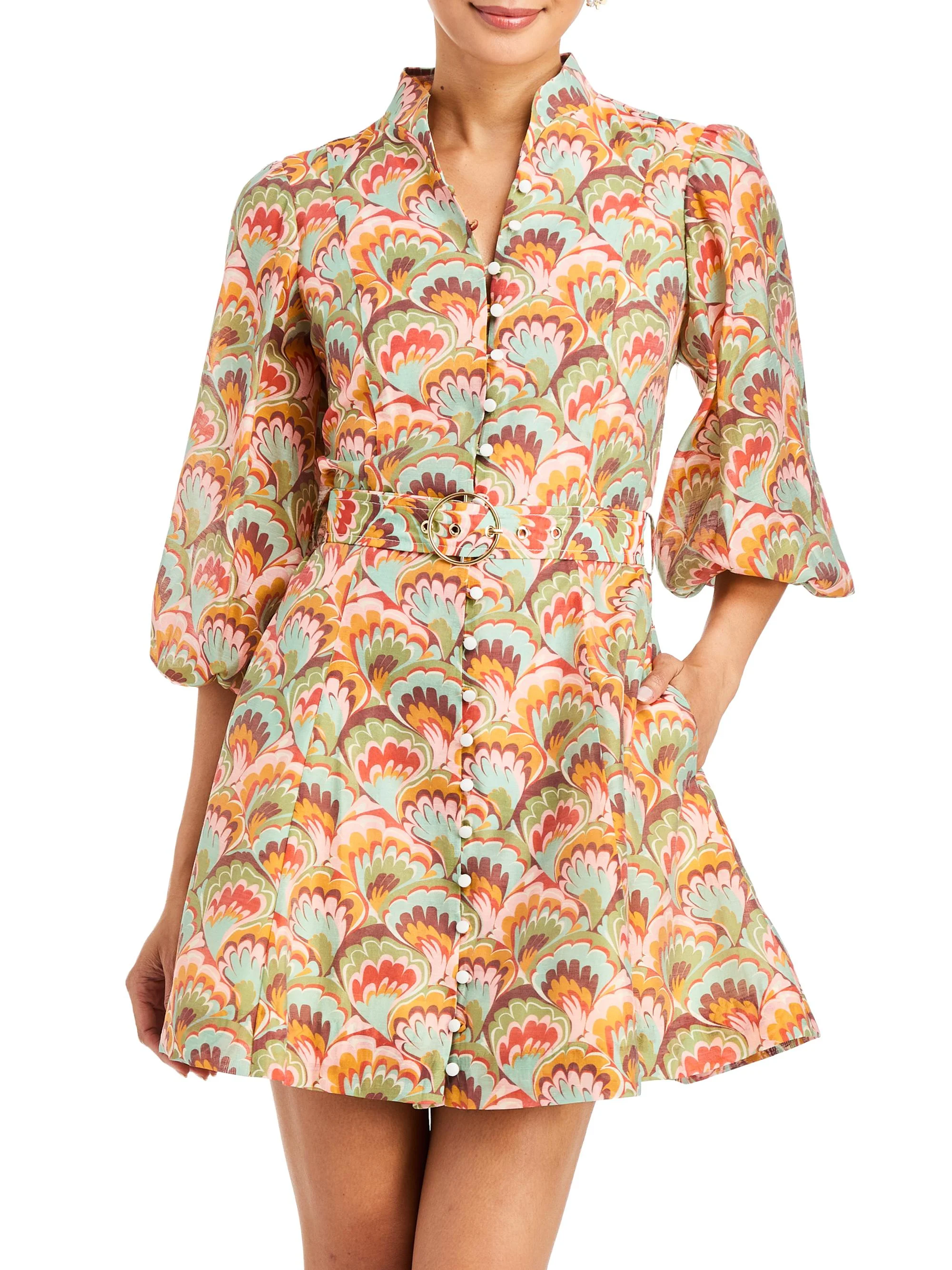 Women's Valencia Abstract Organza Belted Minidress - Marbled Multi - 1