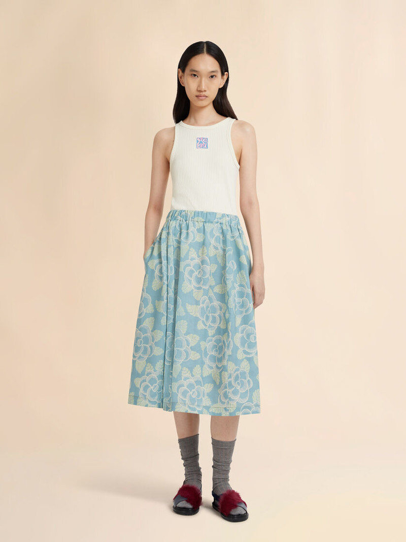 Marni BLUE RAMIE ELASTICATED SKIRT WITH BANJO PRINT outlook