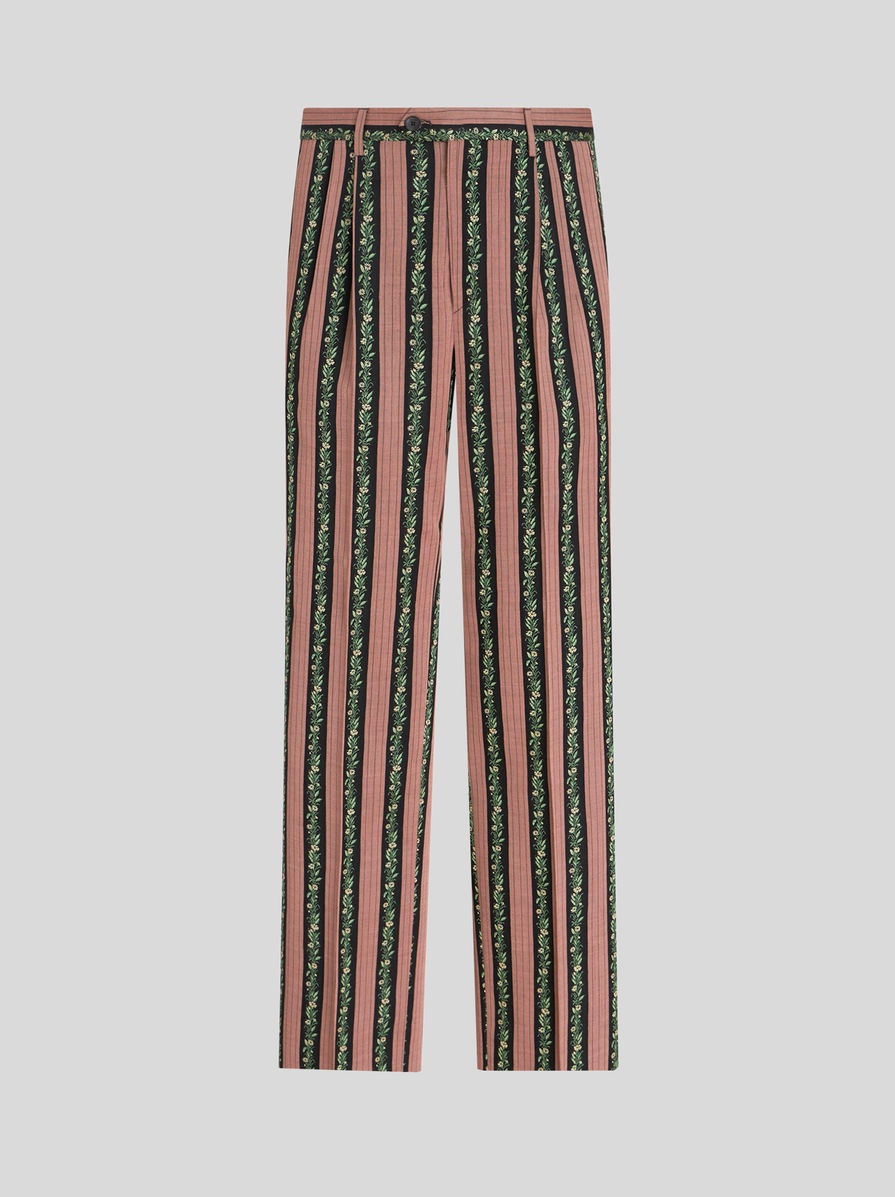 STRIPED FLORAL JACQUARD TROUSERS - 1