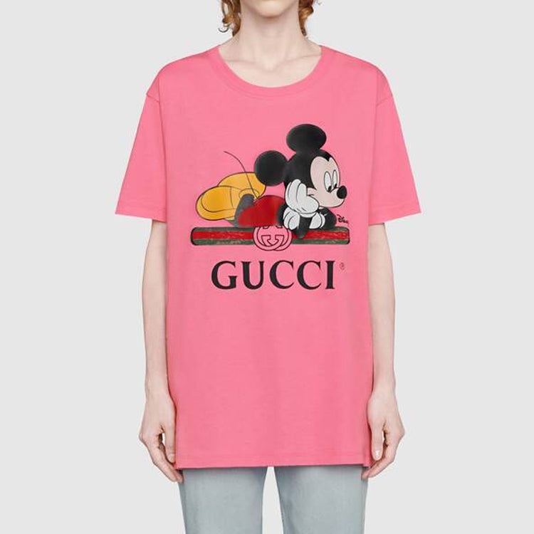 (WMNS) Gucci x Disney Crossover Mickey Printing Round Neck Short Sleeve Pink 492347-XJB7W-5412 - 2