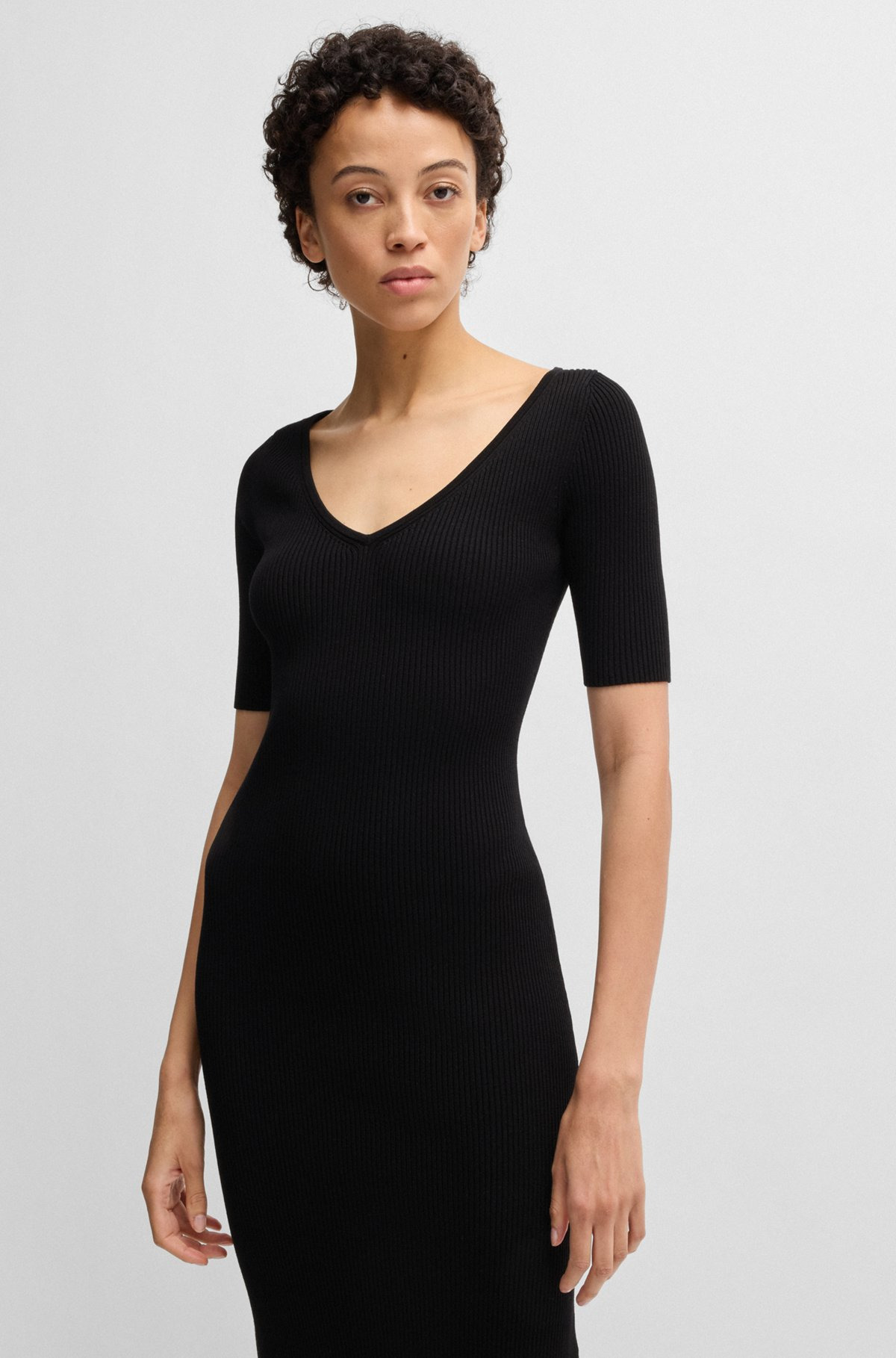 KNITTED DRESS WITH V NECKLINE IN STRETCH YARNS - 4