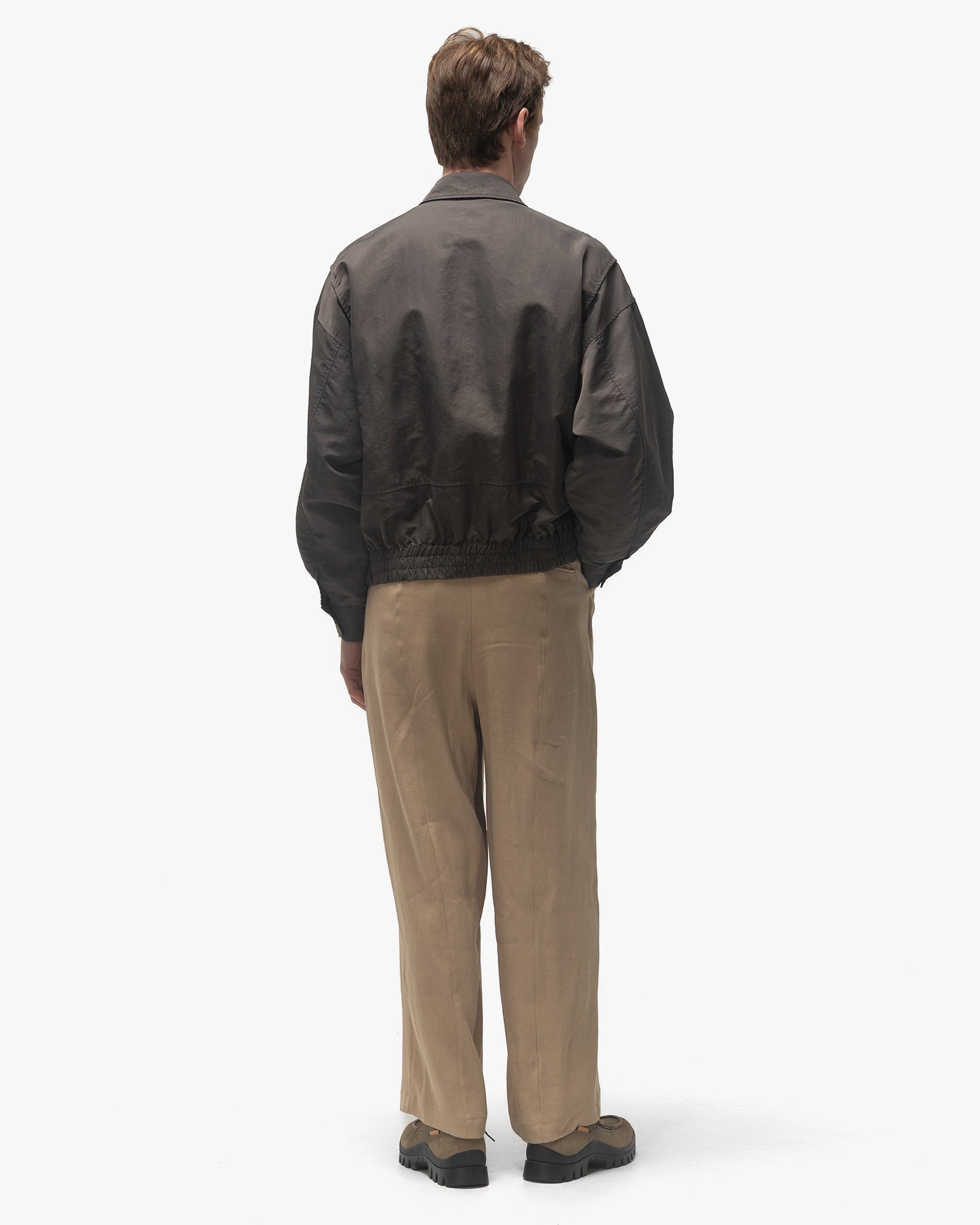 Linen Acetate Front Gather Wide Trousers Beige - 4
