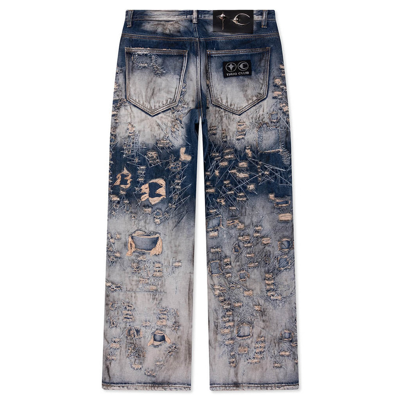 Thug Club HARD-WASHED DAMAGED DENIM PANTS - BLUE outlook