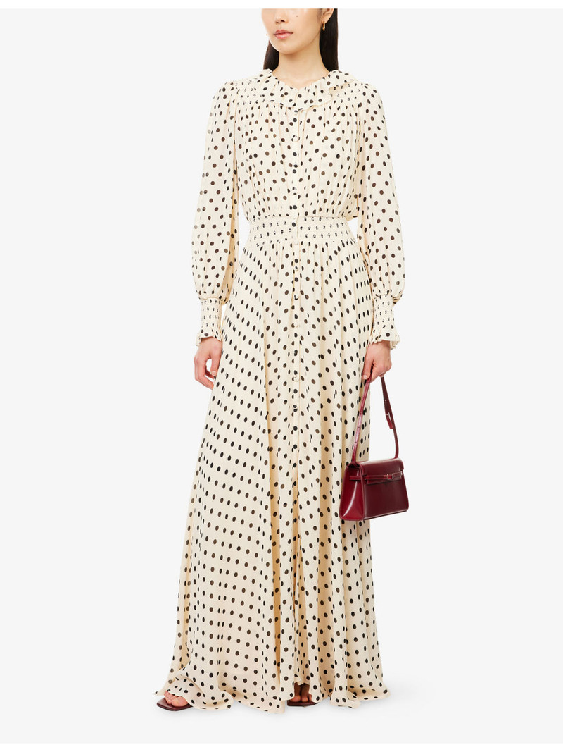 Reformation Reformation x Nara Smith Ruffle Polka-Dot Woven Midi Dress outlook