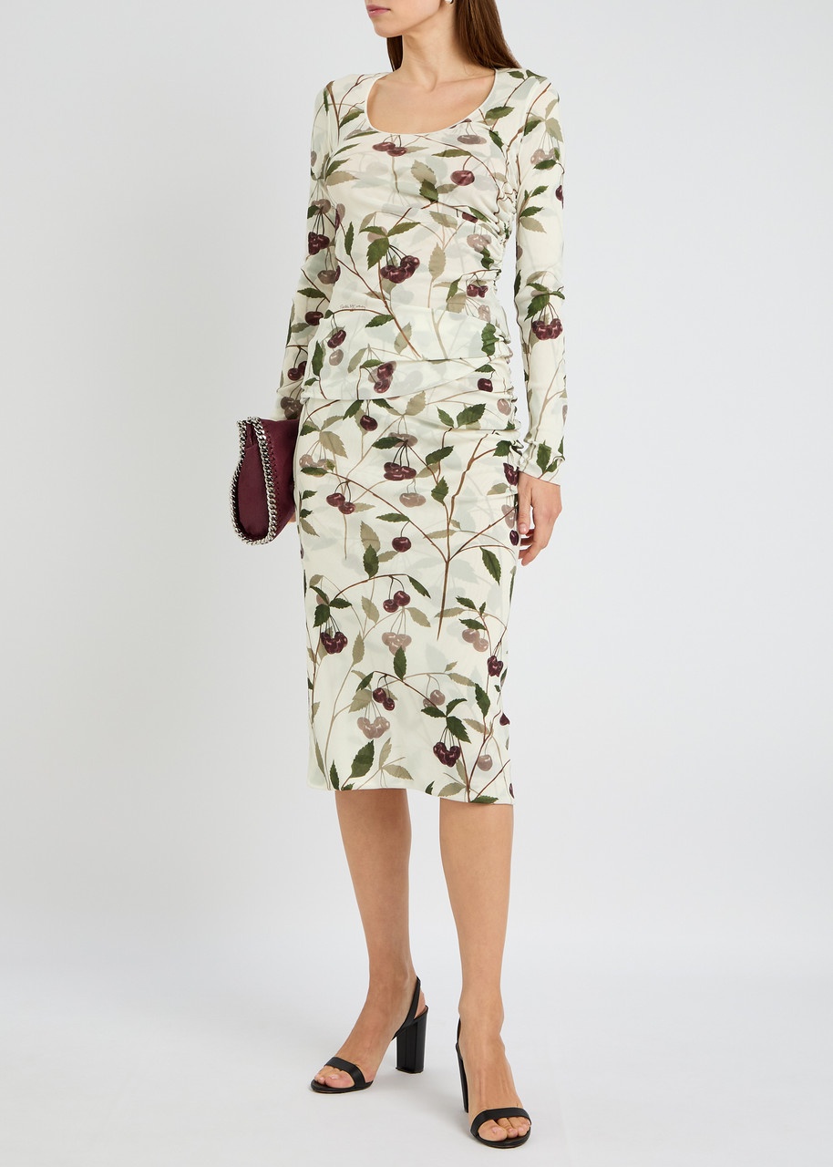 Stella Mccartney Cherry Printed Mesh Midi Skirt - 4