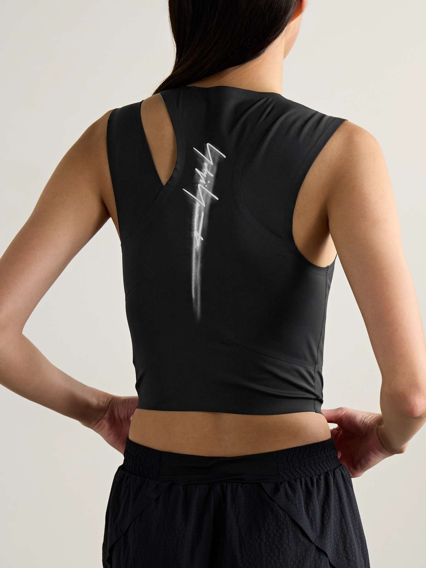 + Y-3 cropped cutout printed stretch recycled tank - 3
