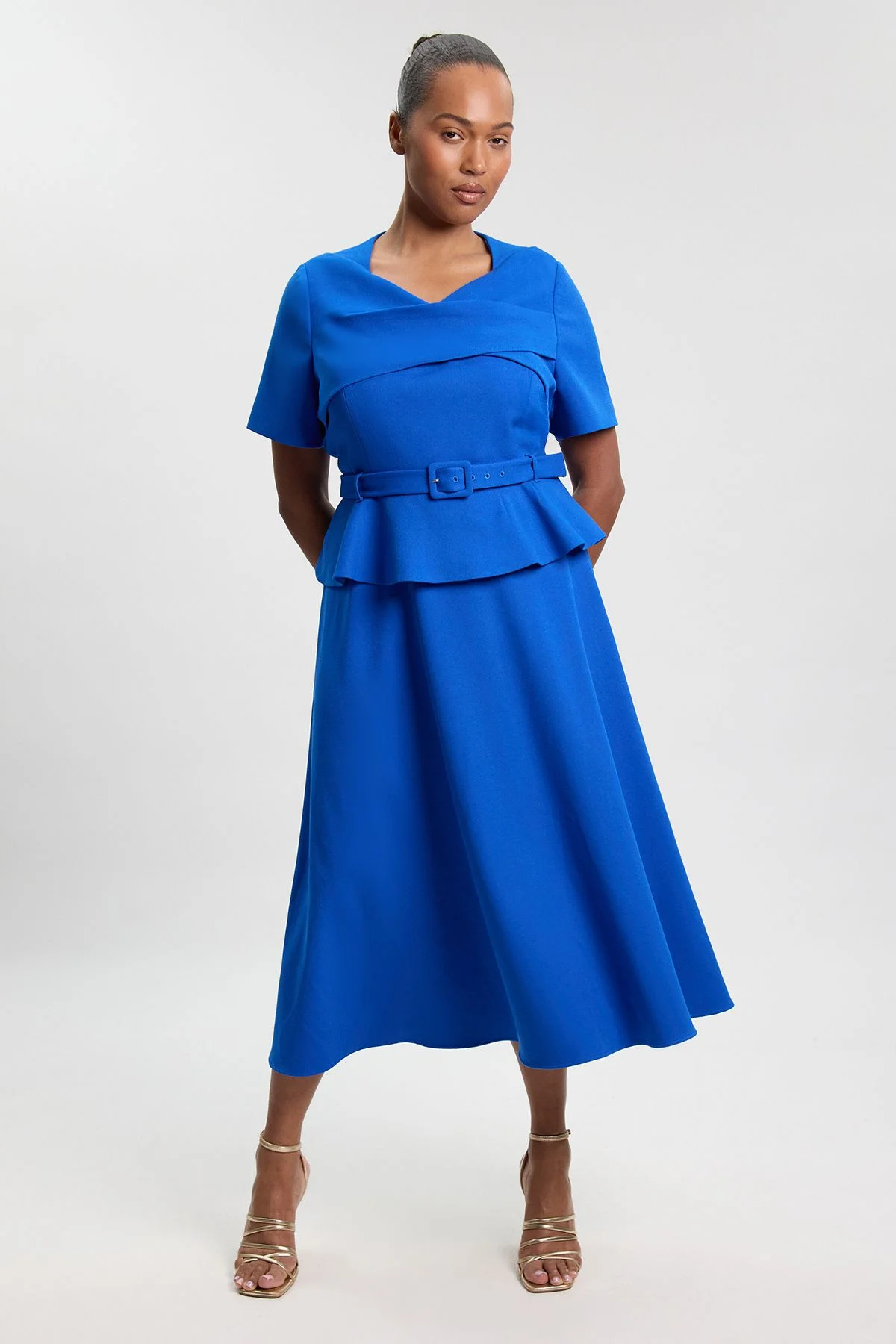 Plus Size Structured Tailored Belted Midi Dress - 1