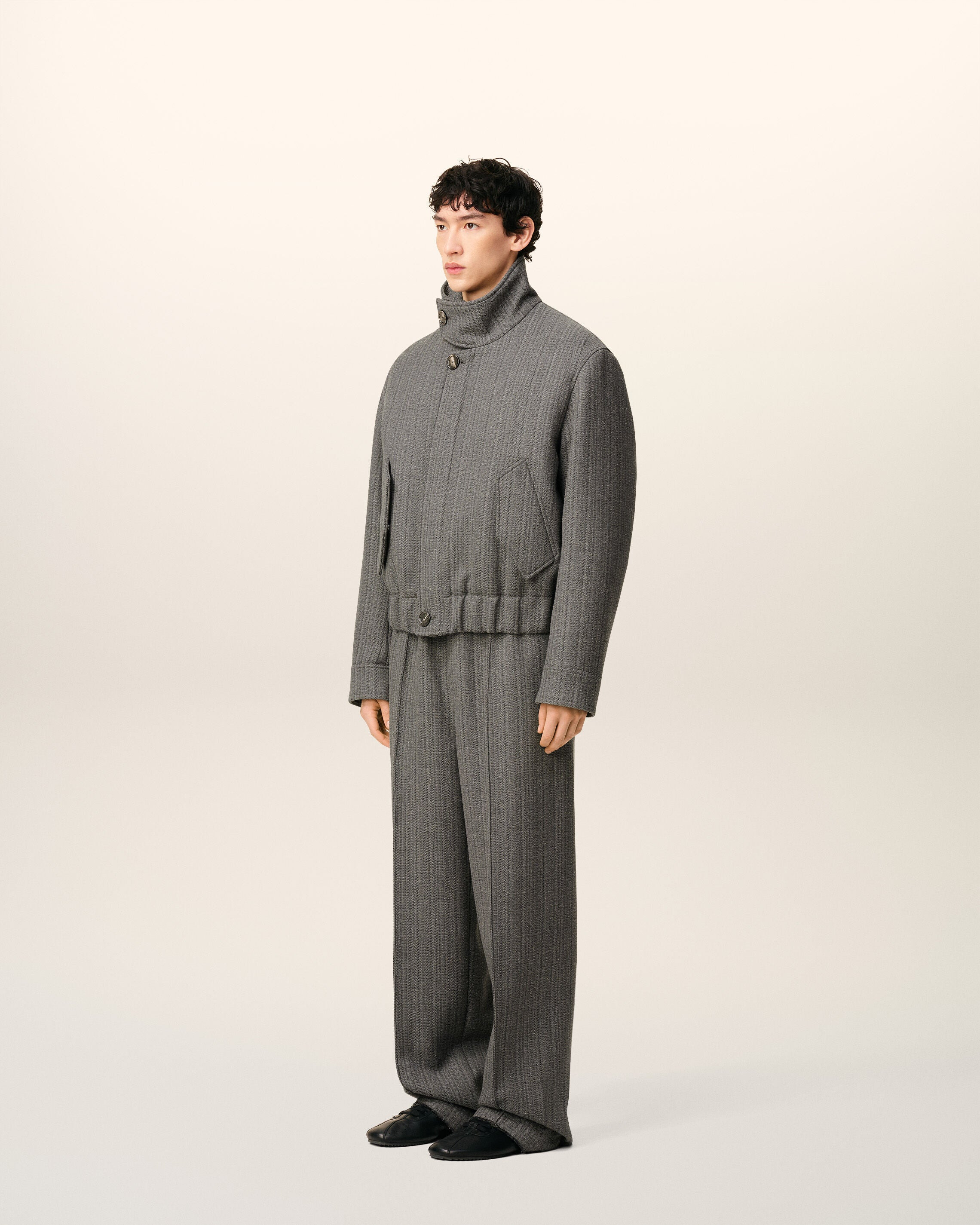 GREY WOOL HERRINGBONE HARRINGTON JACKET - 6
