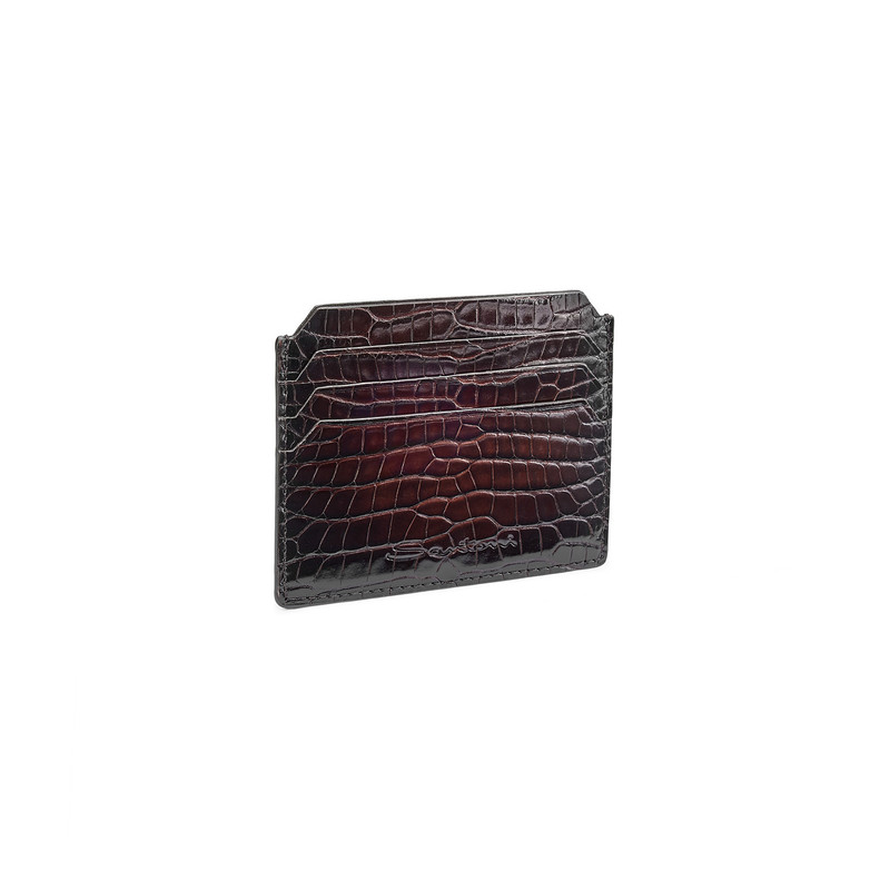 Santoni Dark brown alligator leather credit card holder outlook