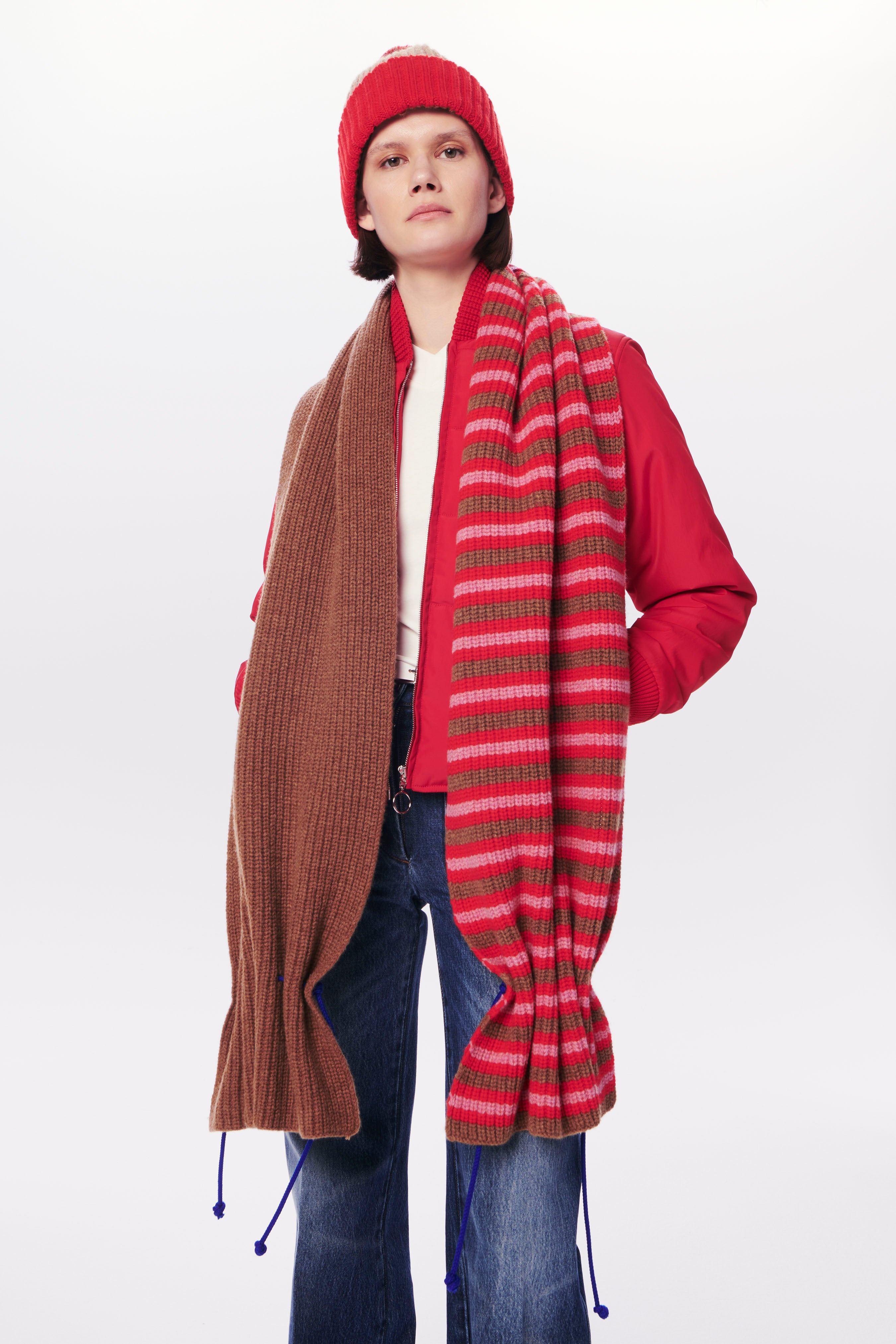 Cord Tie Scarf in Camel Multi - 6