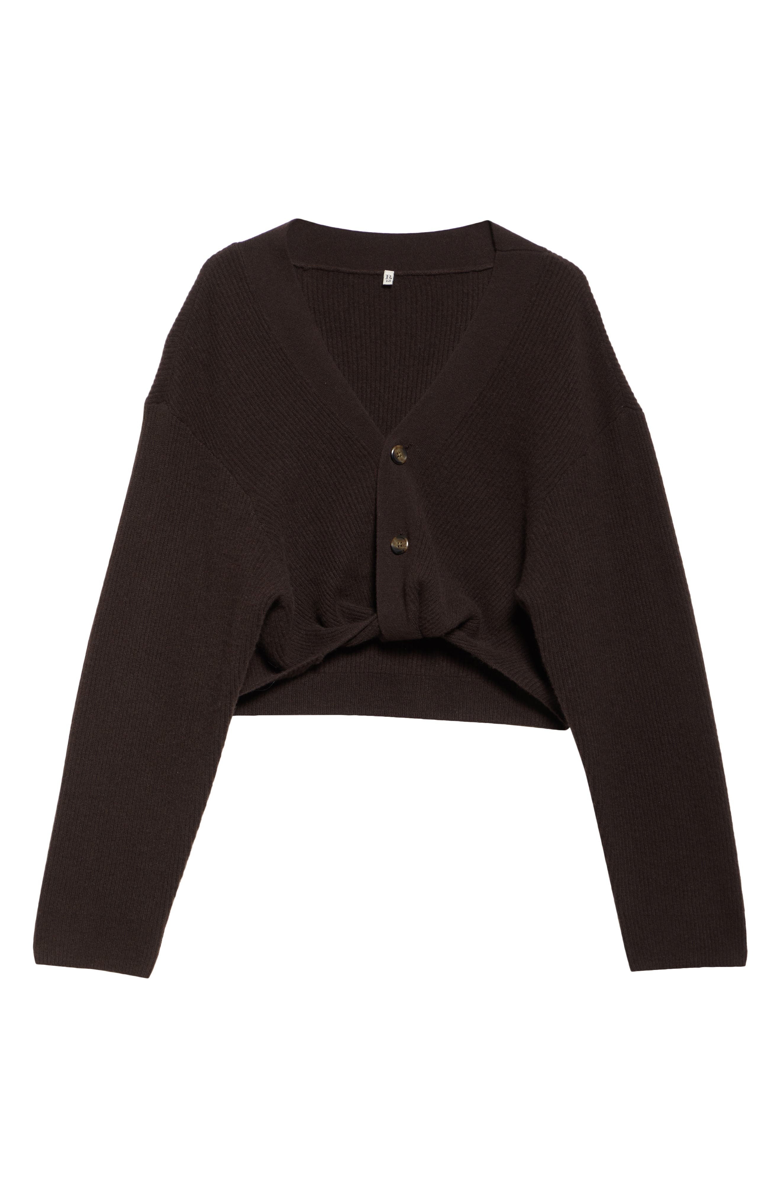 R13 Twisted Front Cashmere Rib Cardigan in Dark Brown at Nordstrom - 6