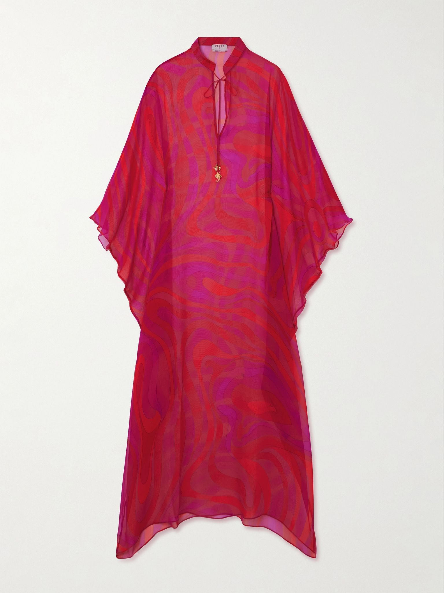 Embellished printed silk-chiffon maxi dress Pink - 1