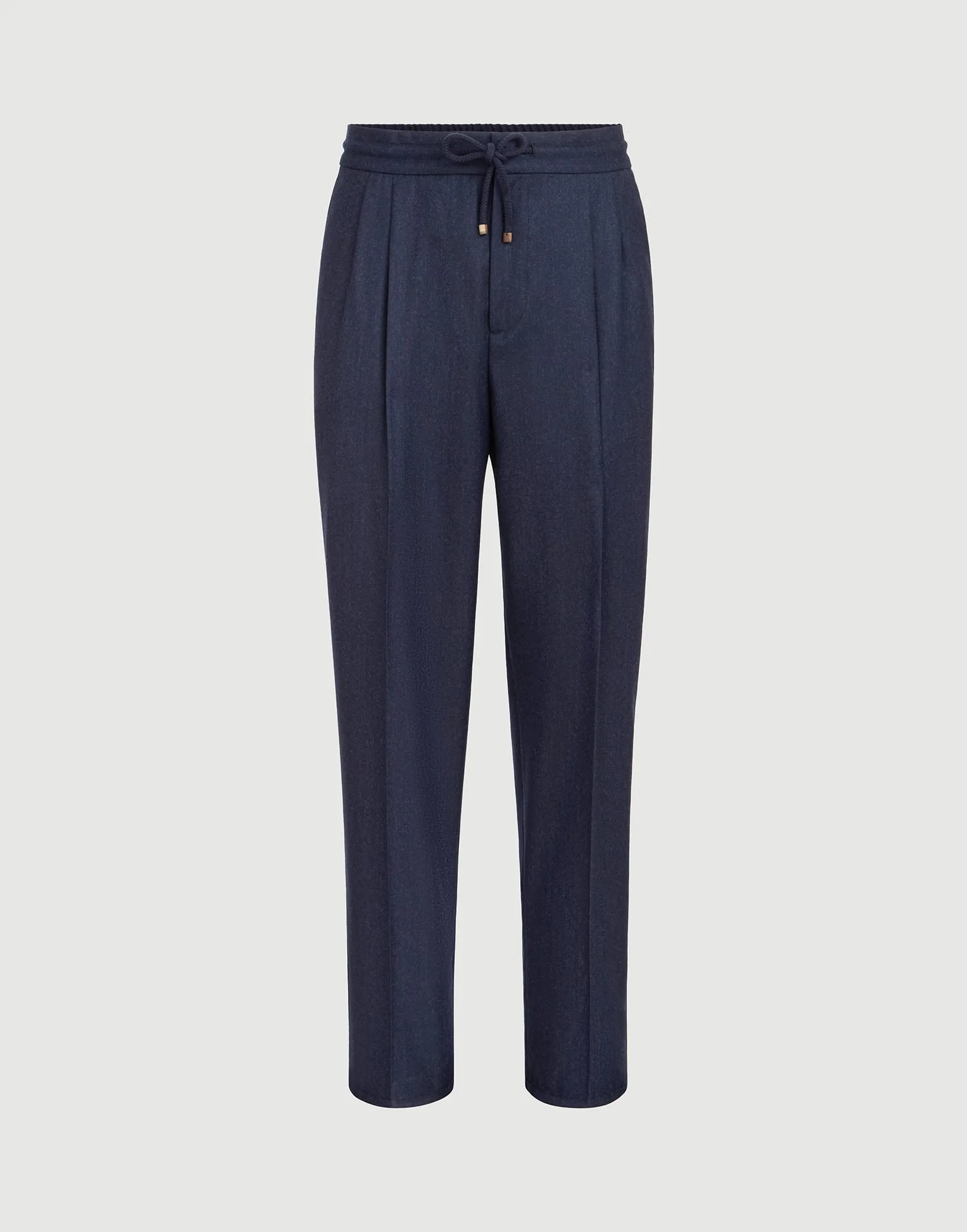 Virgin wool flannel trousers with drawstring and double pleats - 1