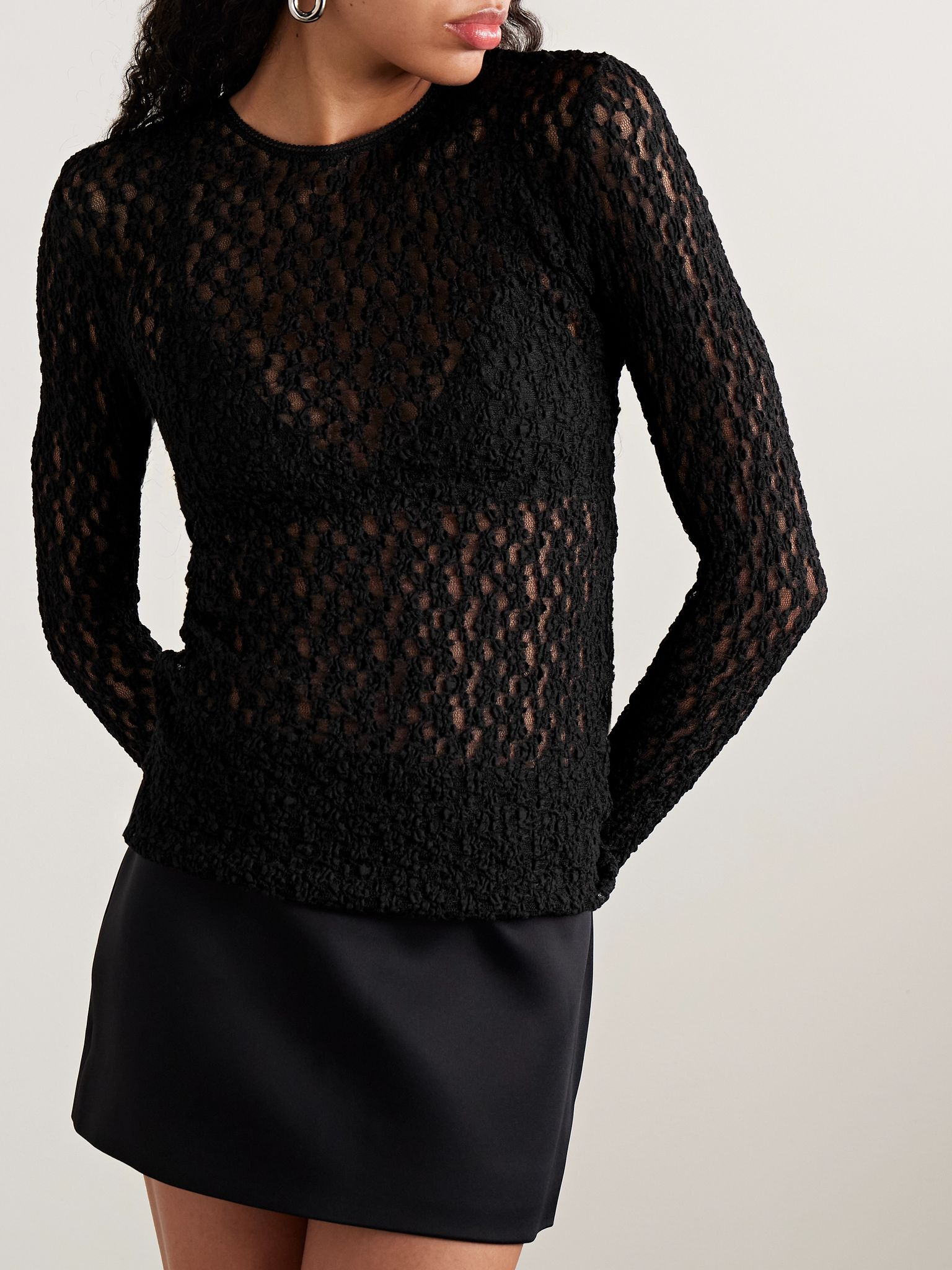 Gaelle popcorn-lace top Black - 3
