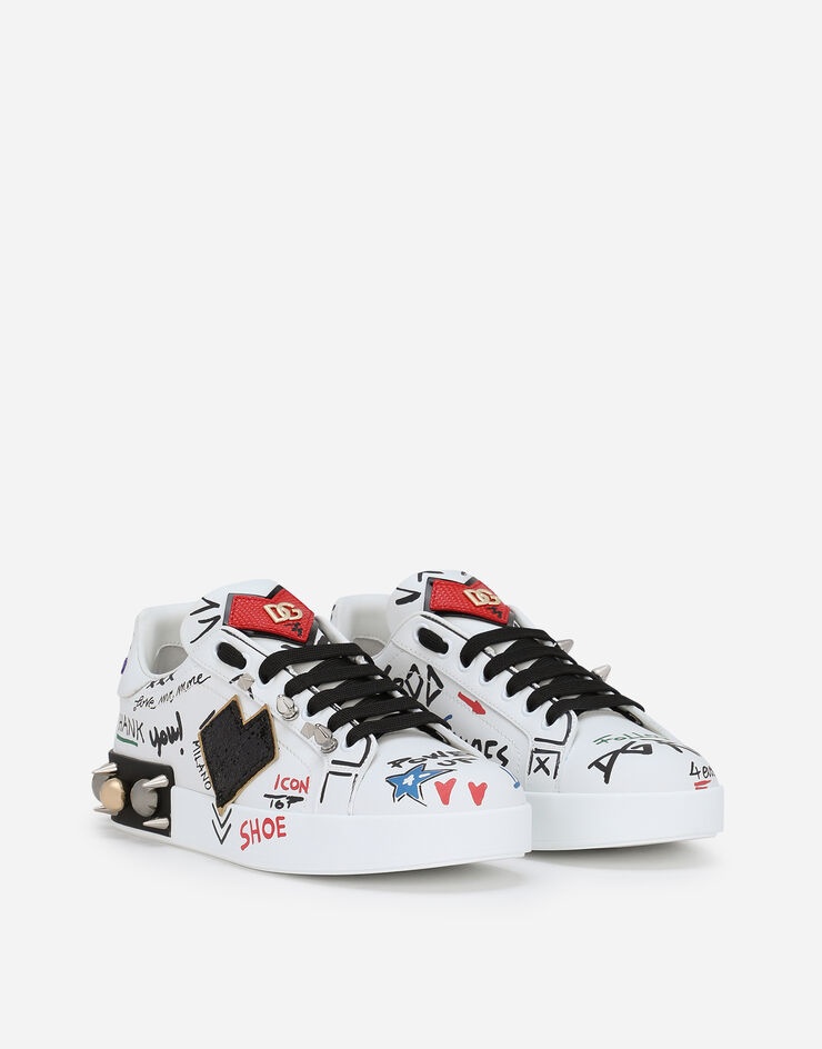 Printed calfskin Portofino sneakers with patch - 2