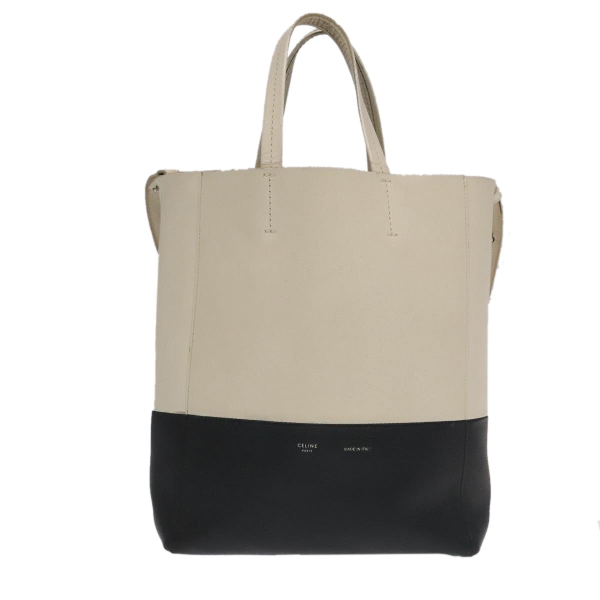 CELINE Horizontalkava Tote Bag Leather Black White Silver - 13
