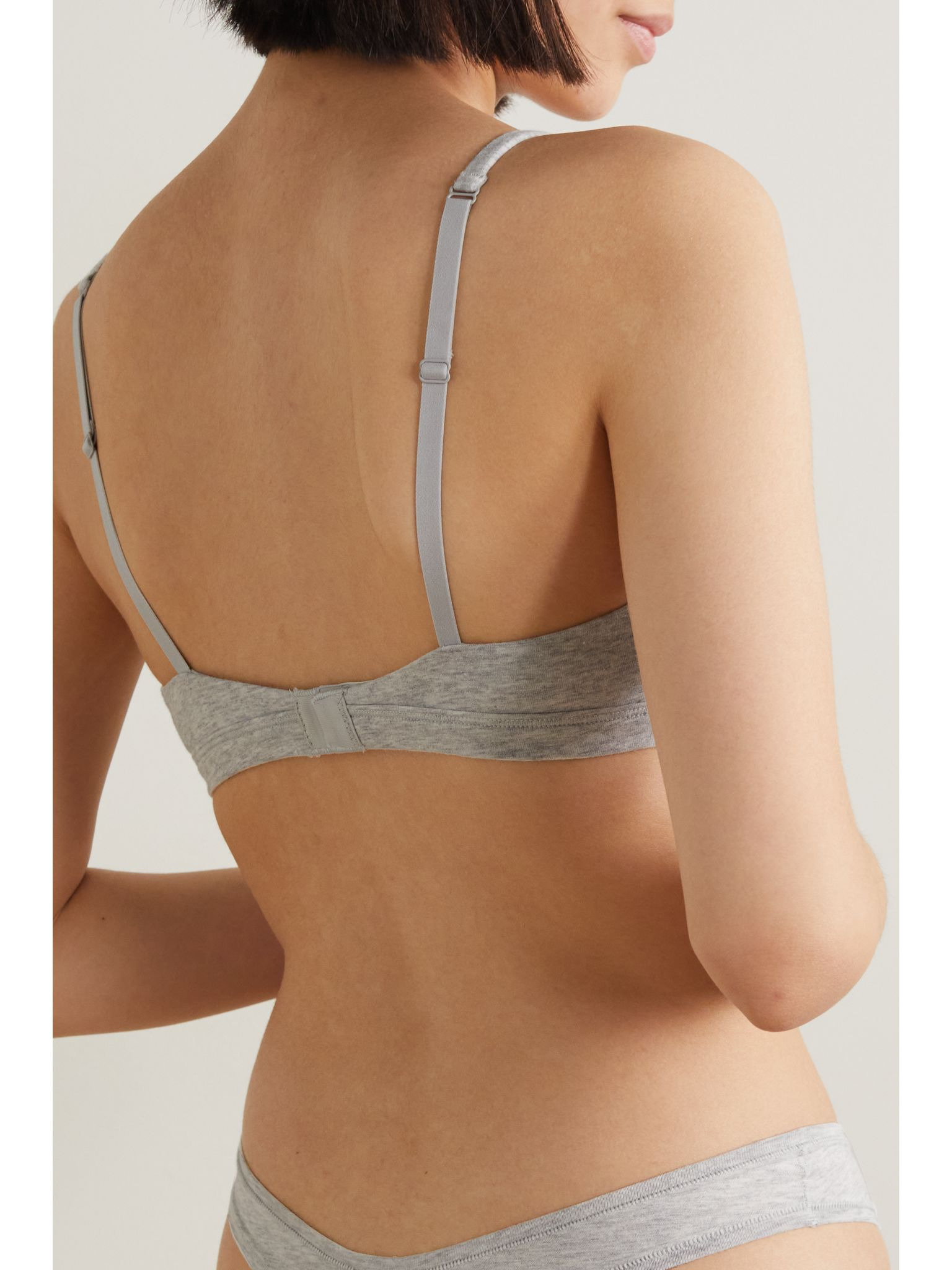Cotton-Blend Jersey Triangle Bralette - Light Heather Grey Gray - 3
