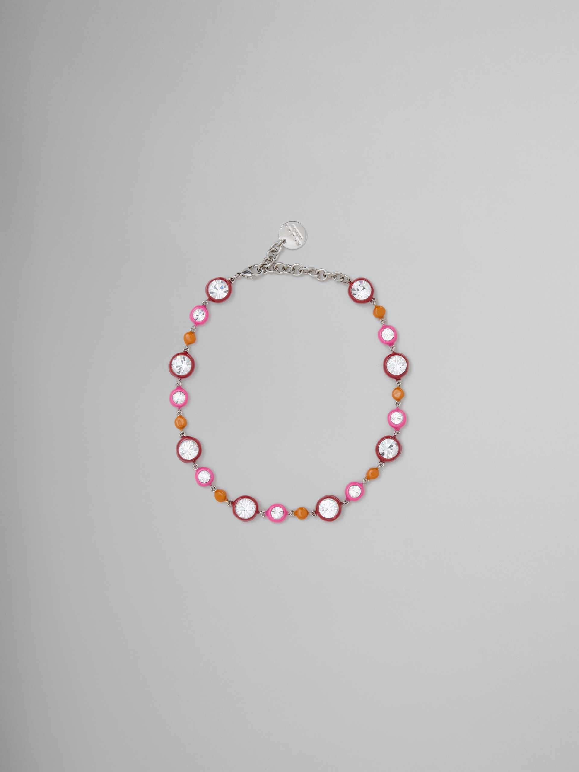 PINK, RED AND ORANGE RHINESTONE RESIN NECKLACE - 1