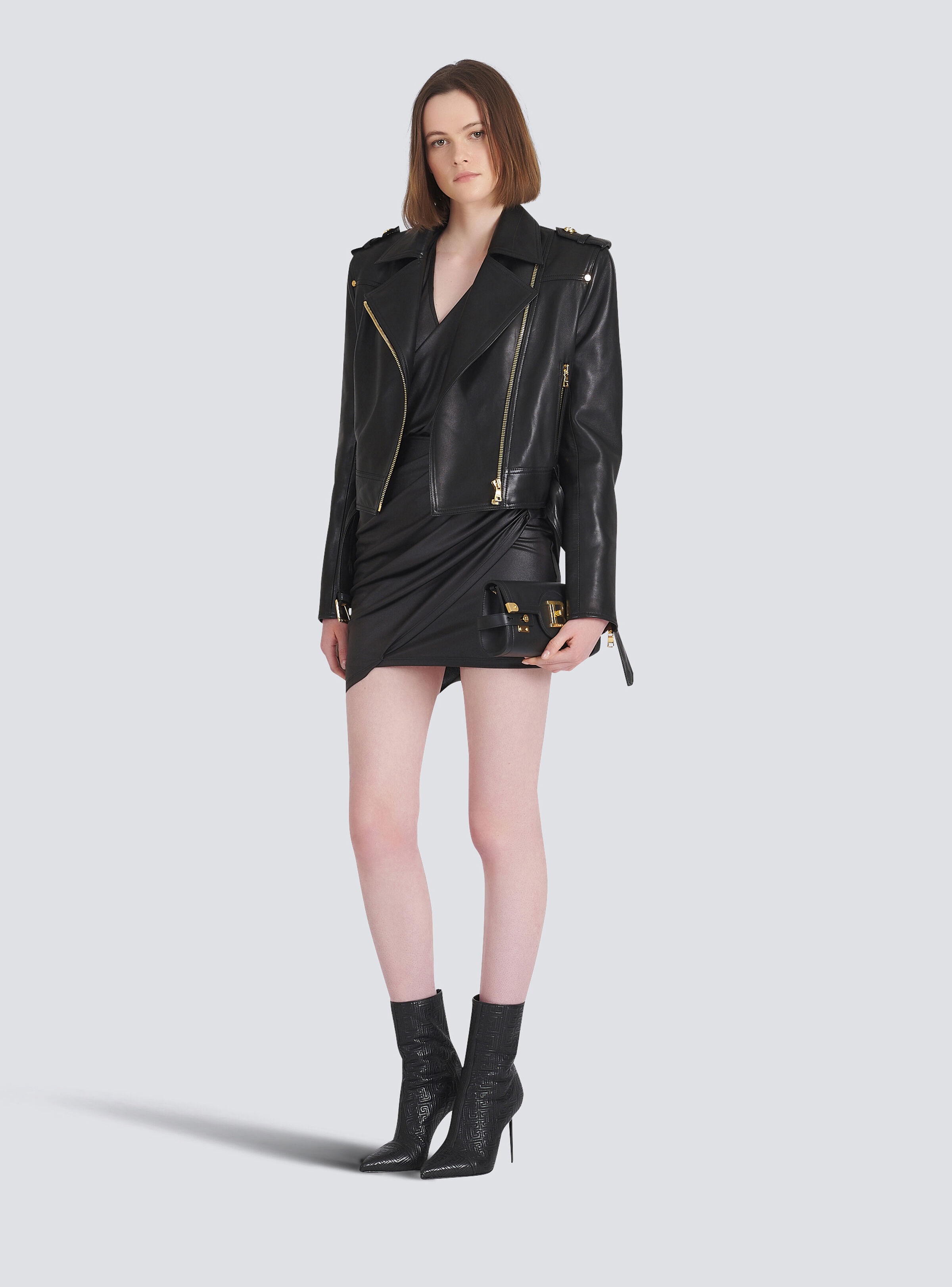 Short leather biker jacket - 2