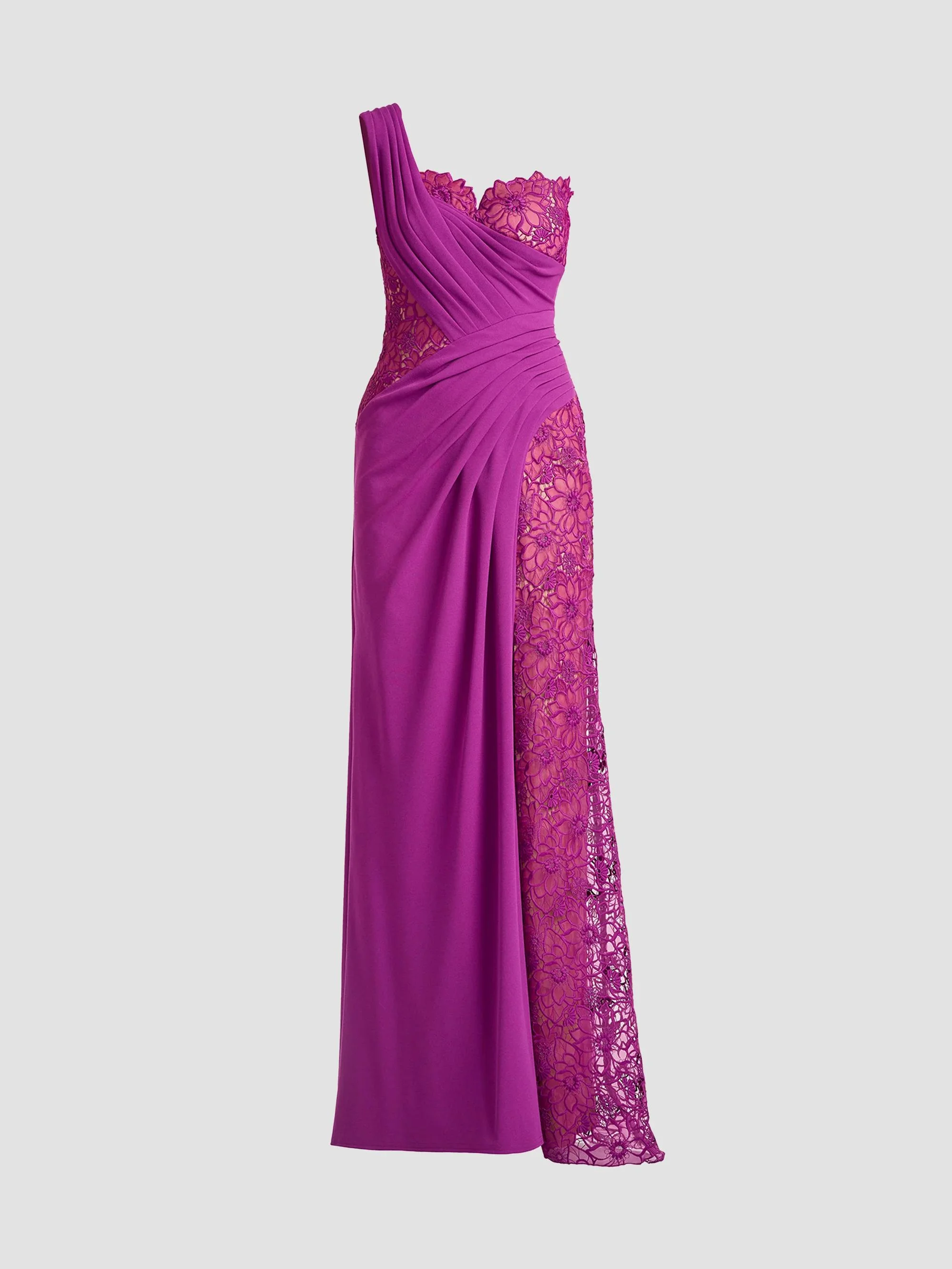 Women's Calandra Embroidered Pleated One-Shoulder Gown - Magenta Beige - 1