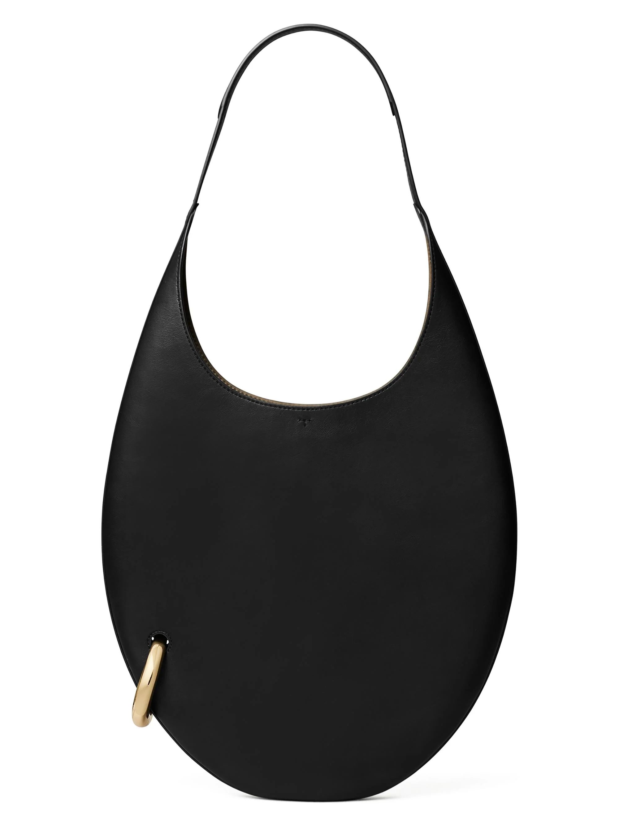 Women's Pierced Leather Shoulder Bag - Black And Gold - 1