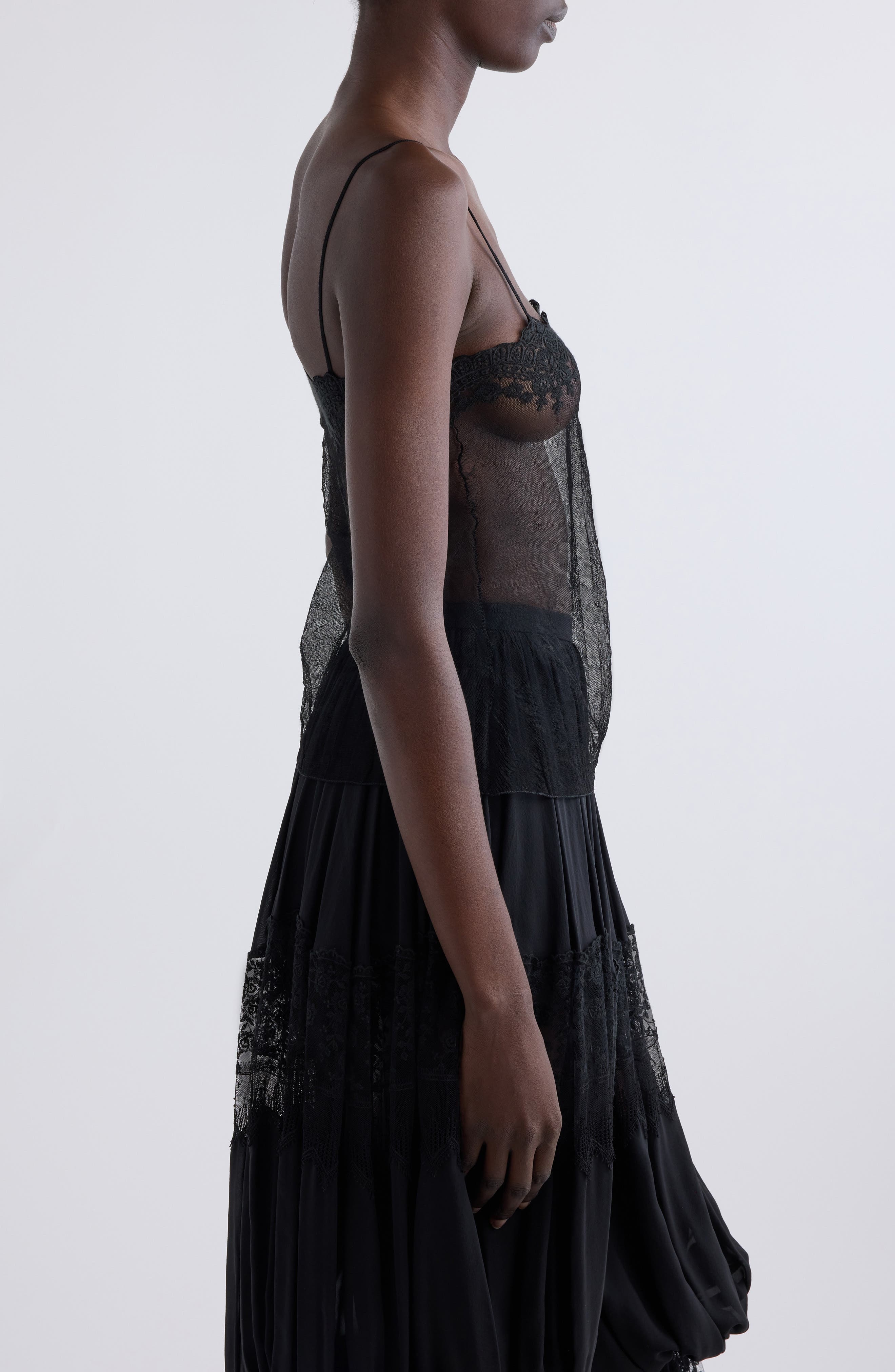 Chloé Lace Trim Sheer Fitted Tank in Black at Nordstrom - 4