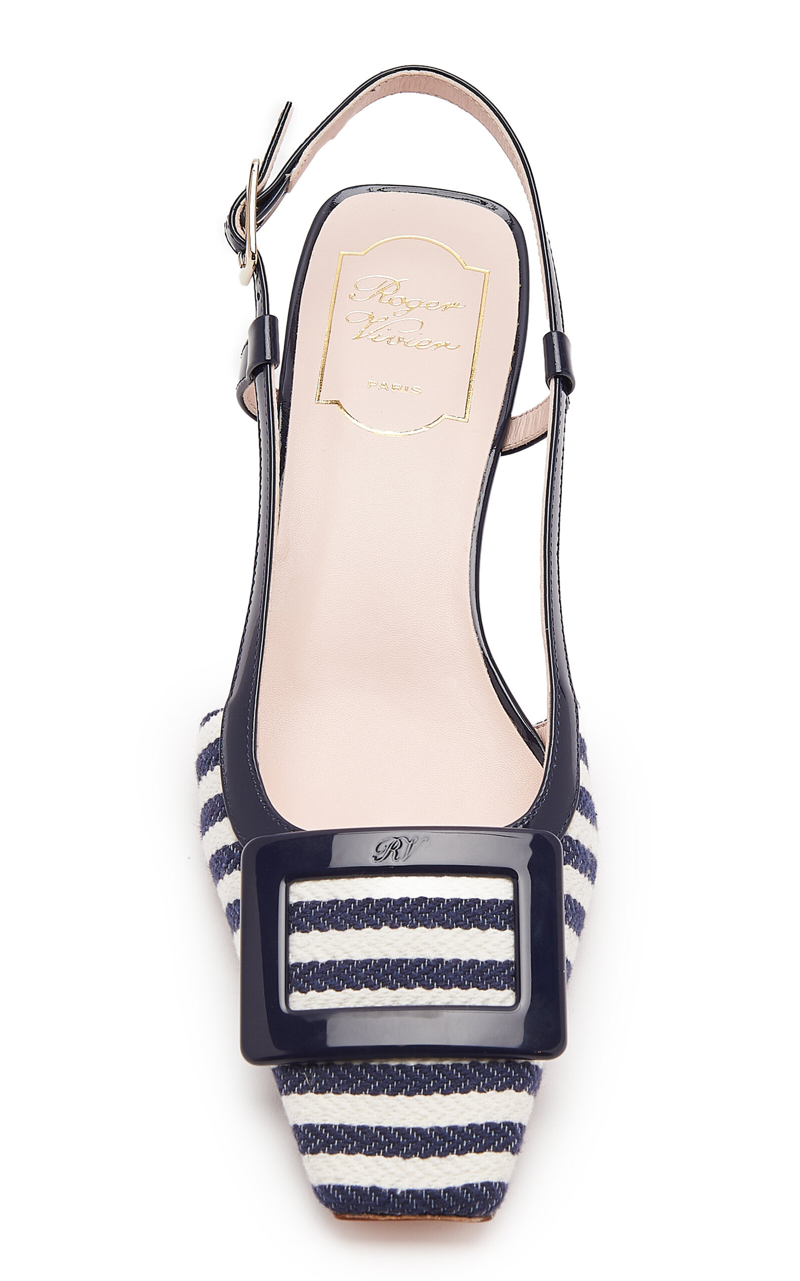 Belle Vivier Lacquered Buckle Slingback Pumps stripe - 3