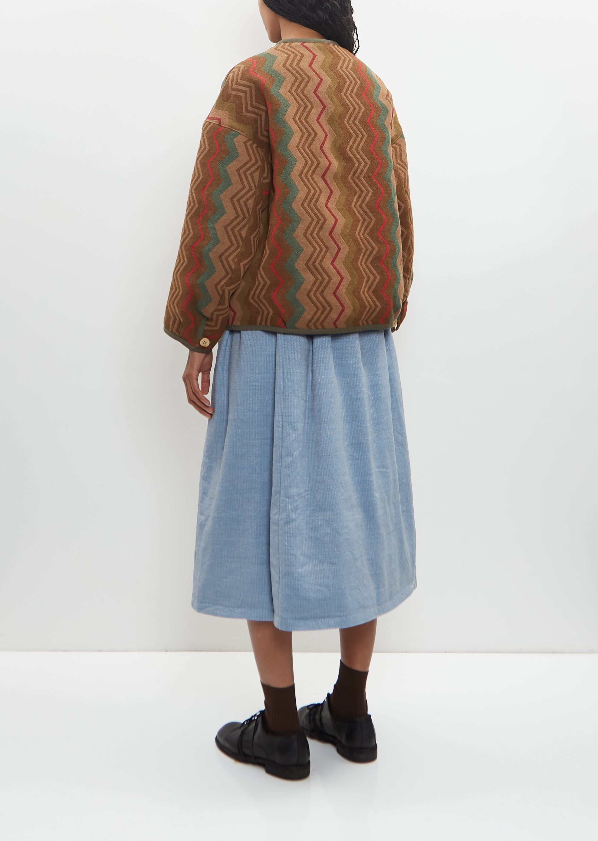 Wool Linen Reversible Jacquard Blanket Liner Jacket — Beige - 3