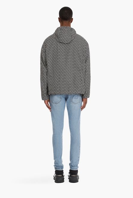 Bicolor ivory and black hooded jacket with Balmain monogram - 3