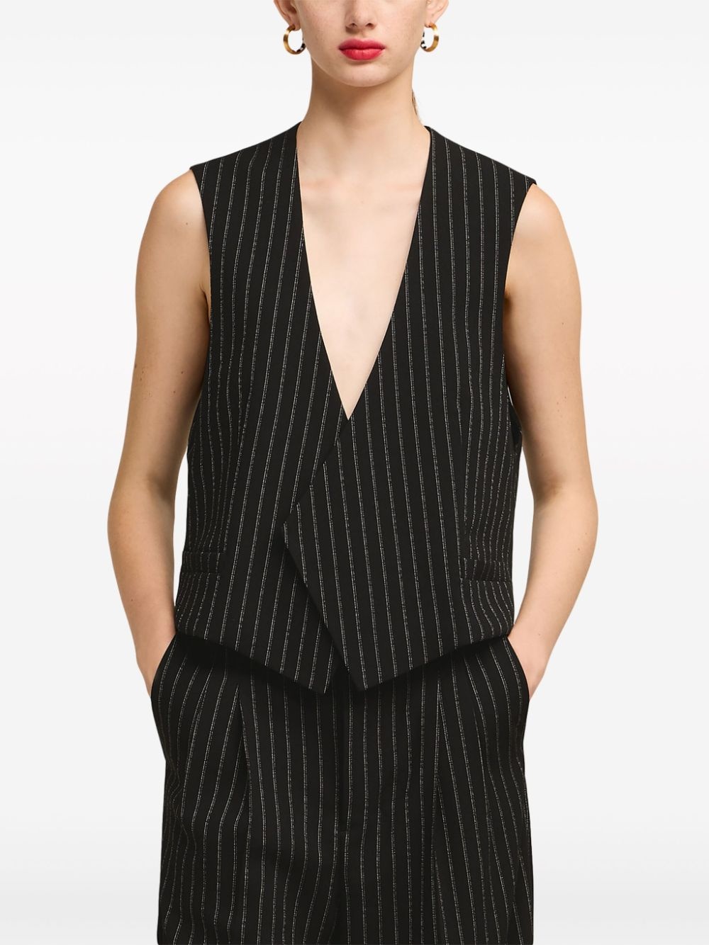 pinstriped crepe vest - 5