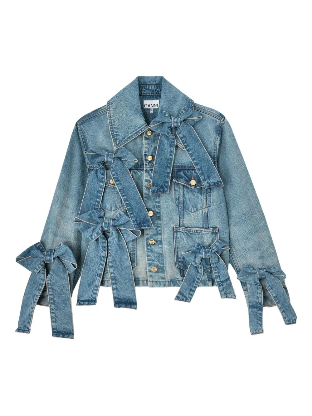 bow-embellished denim jacket - 1