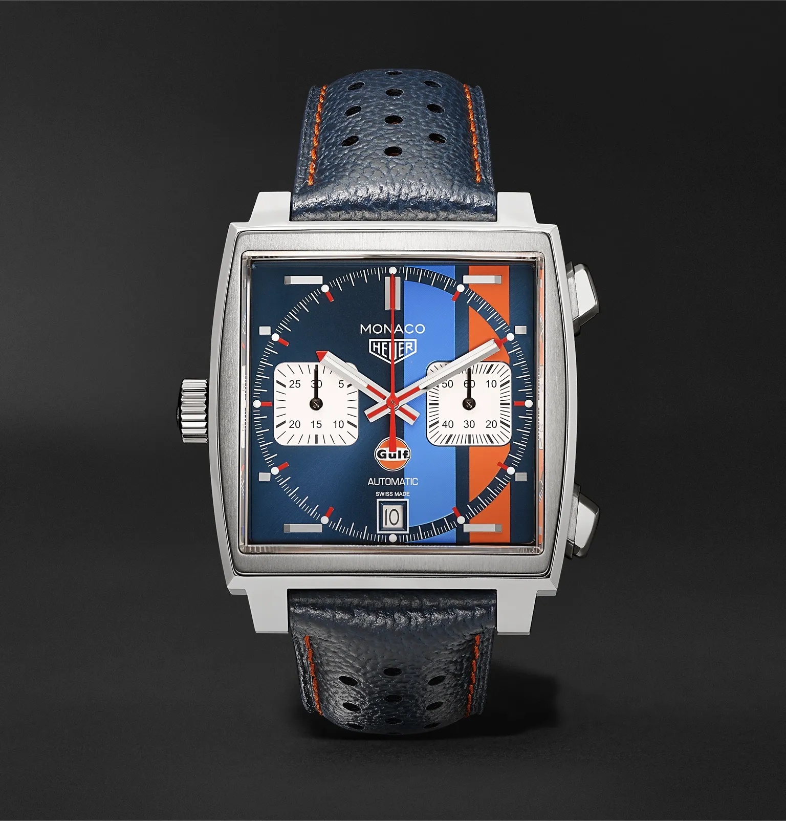 Monaco Gulf Edition Automatic 39mm Steel and Leather Watch, Ref. No. CAW211R.FC6401 - 1