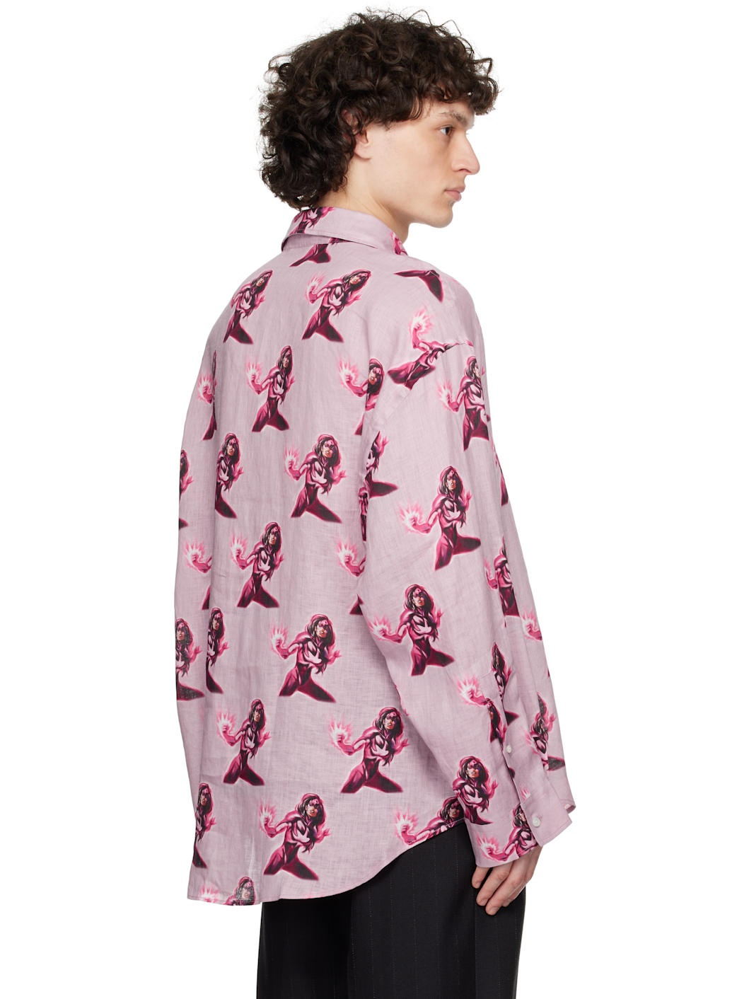 Pink Printed Button-Up Shirt - 3