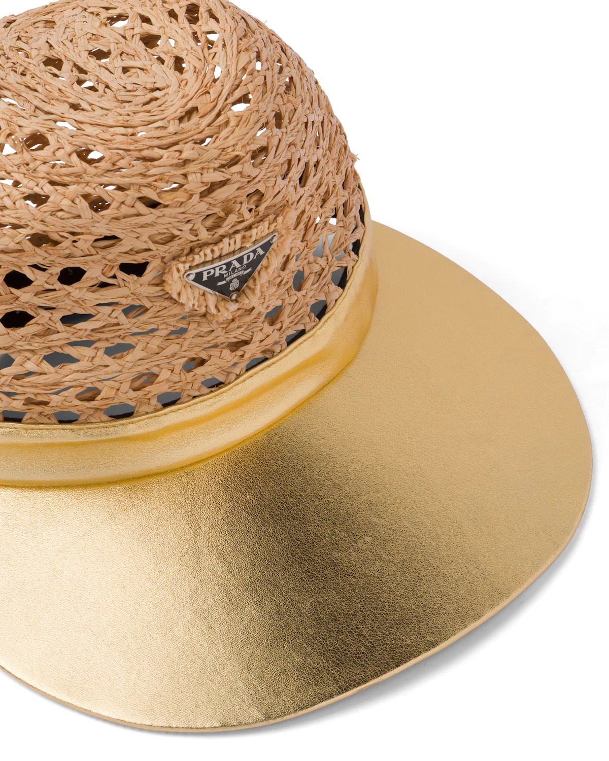 Raffia and nappa leather visor hat - 4