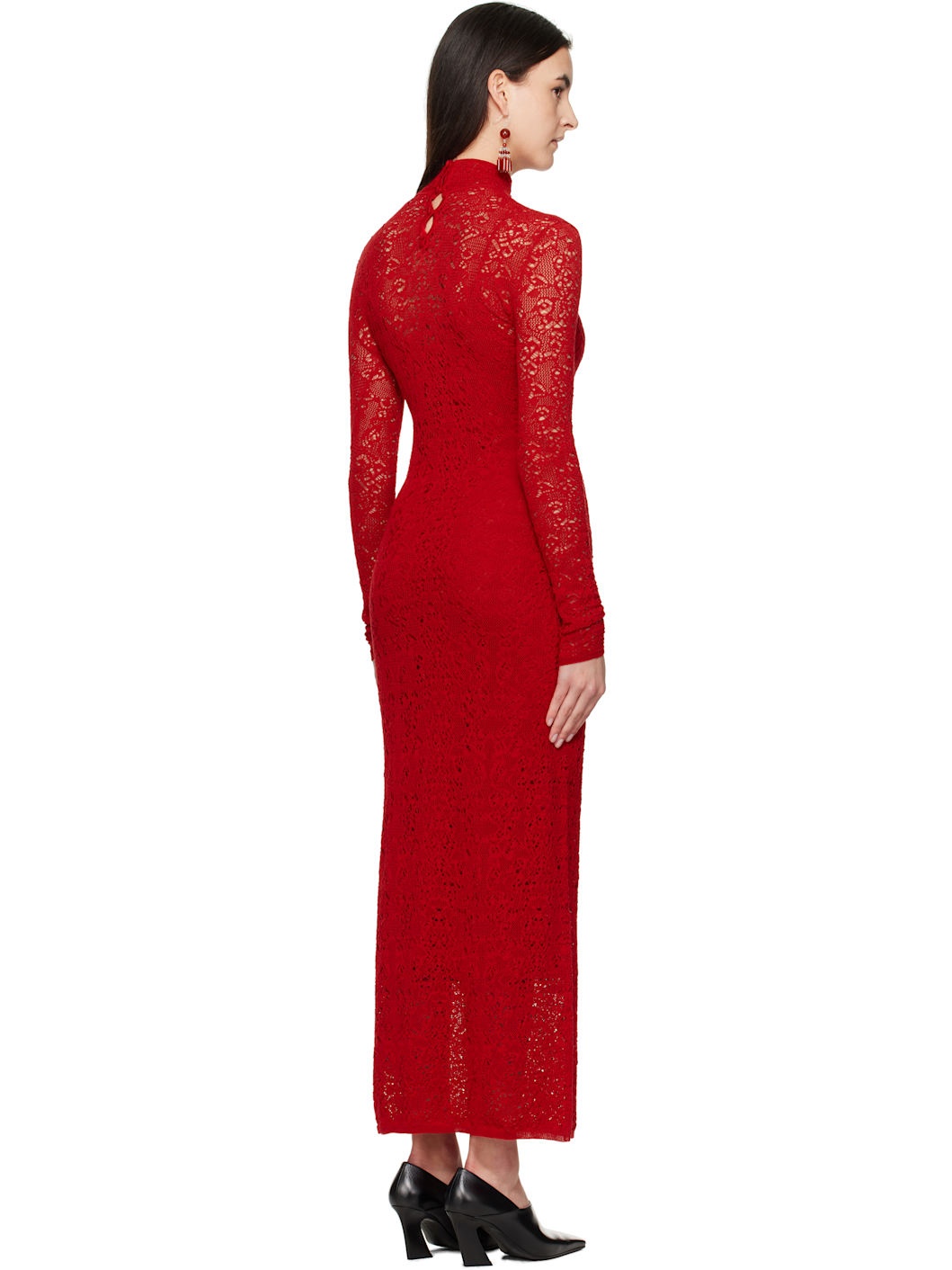 Red Lethe Pointelle Knit Maxi Dress - 3