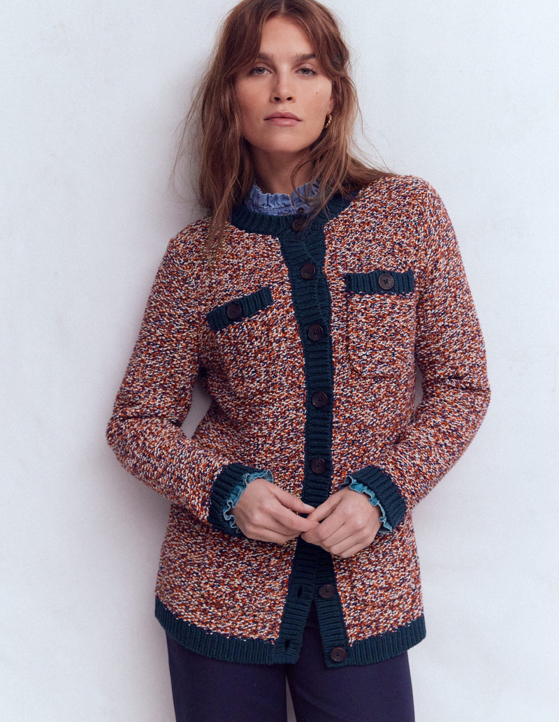 Textured Marl Cardigan-Navy/ Red Marl 6