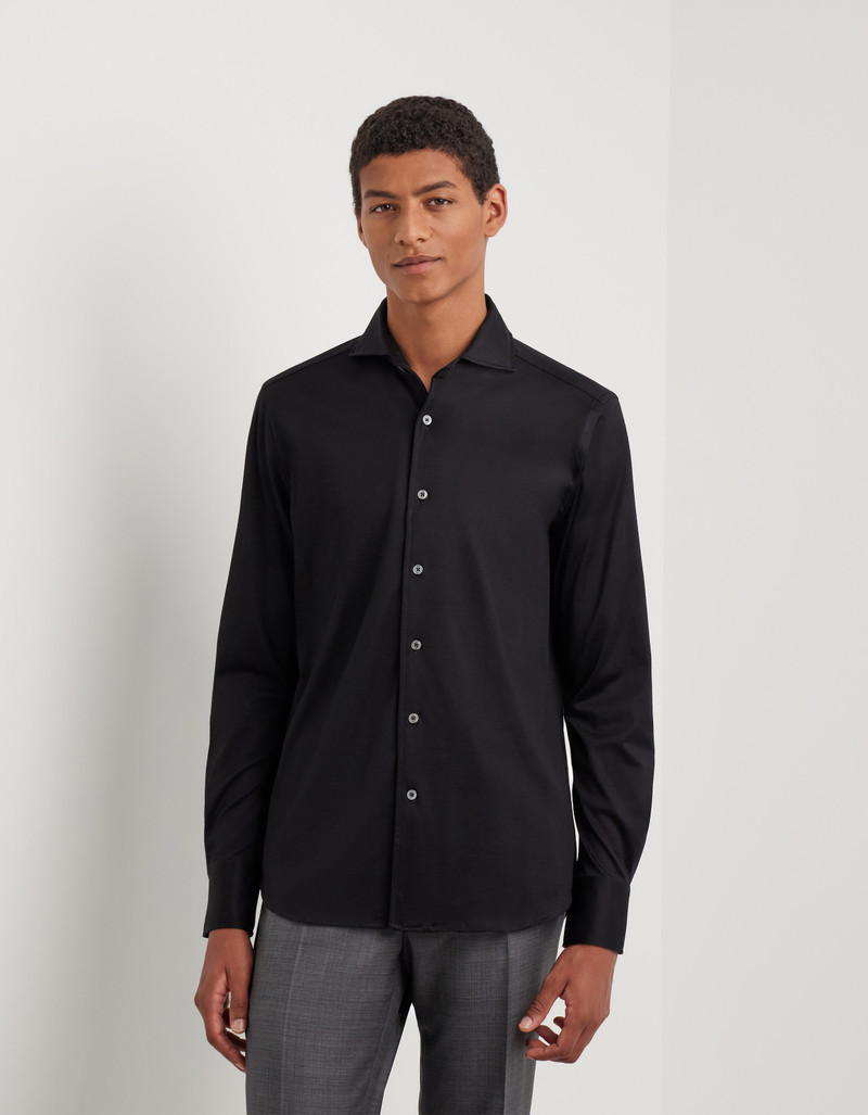Canali REGULAR-FIT SHIRT IN BLACK COTTON JERSEY outlook