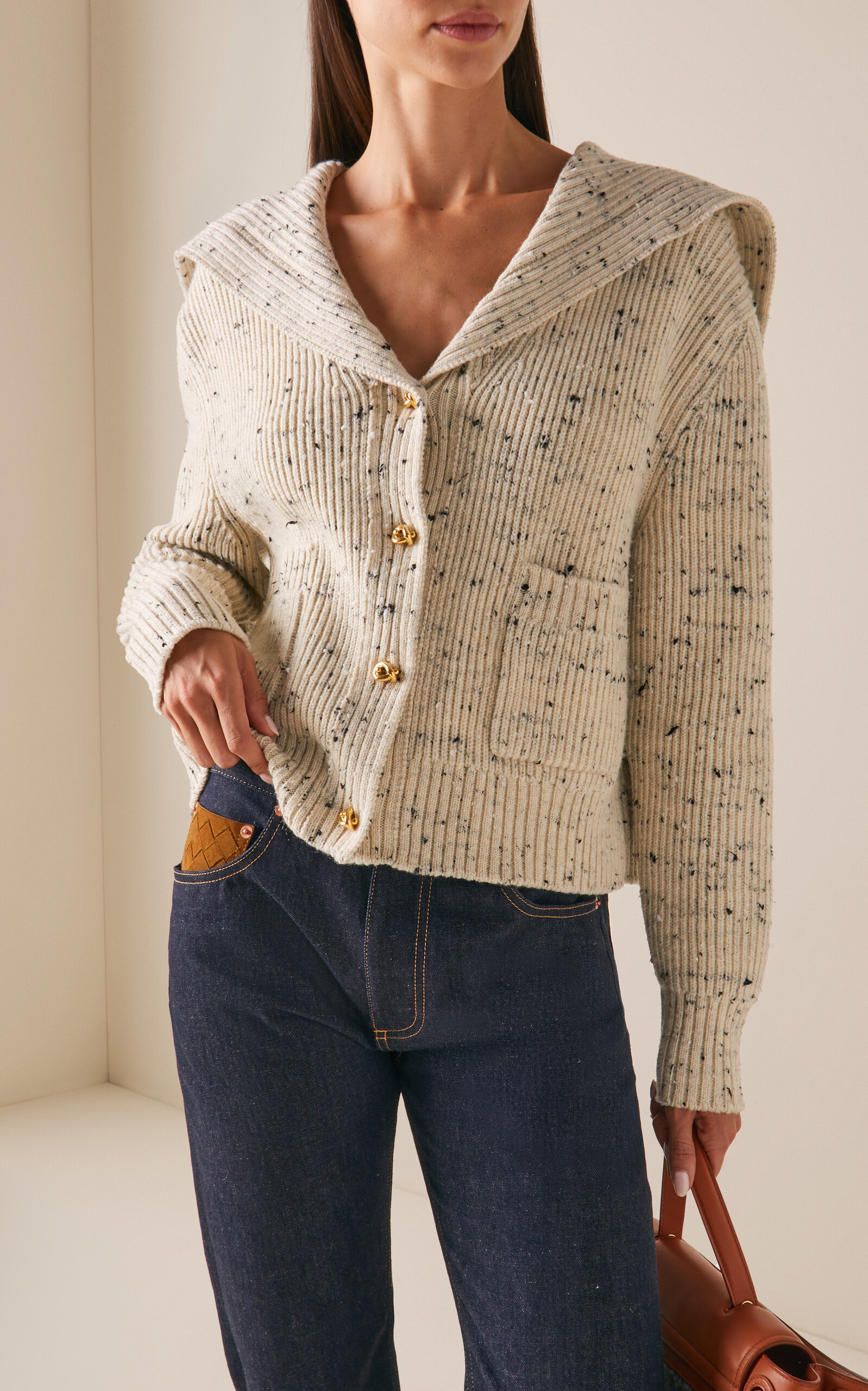 Knot-Detailed Ribbed Wool Cardigan ivory - 2