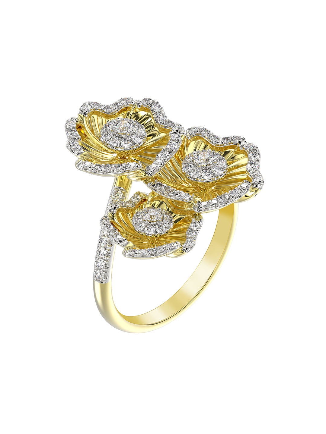 HALO FLOWER YELLOW GOLD RING - 3