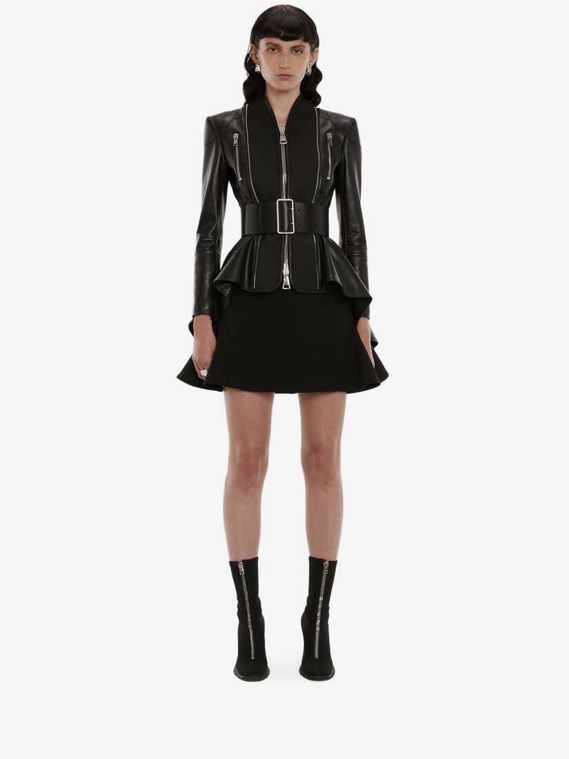 Spliced Peplum Biker Jacket in Black - 2