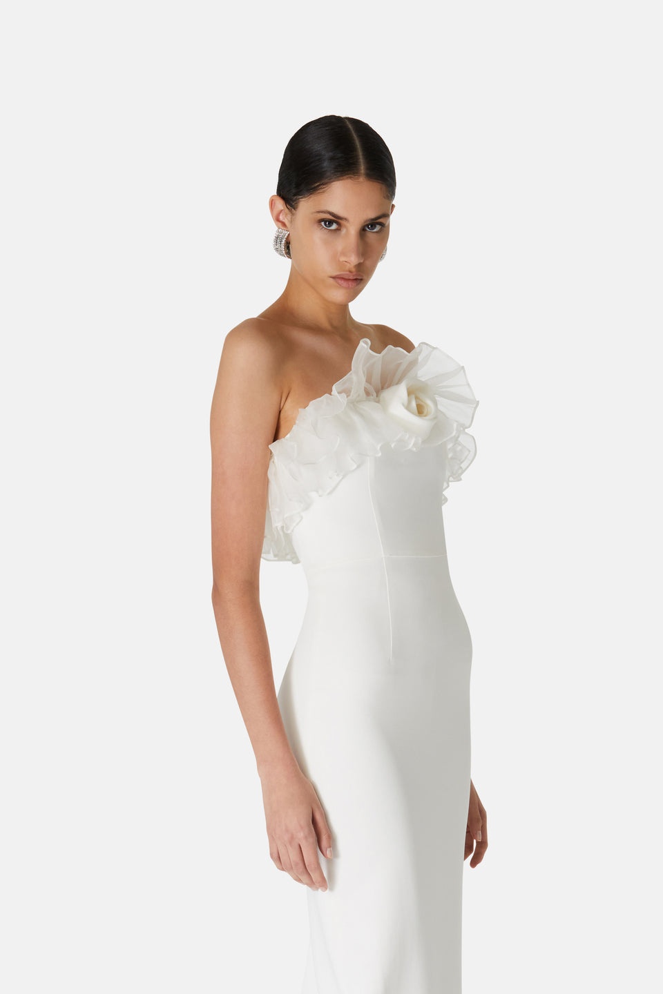 CADY BUSTIER DRESS WITH ORGANZA RUFFLE DETAILS - 6