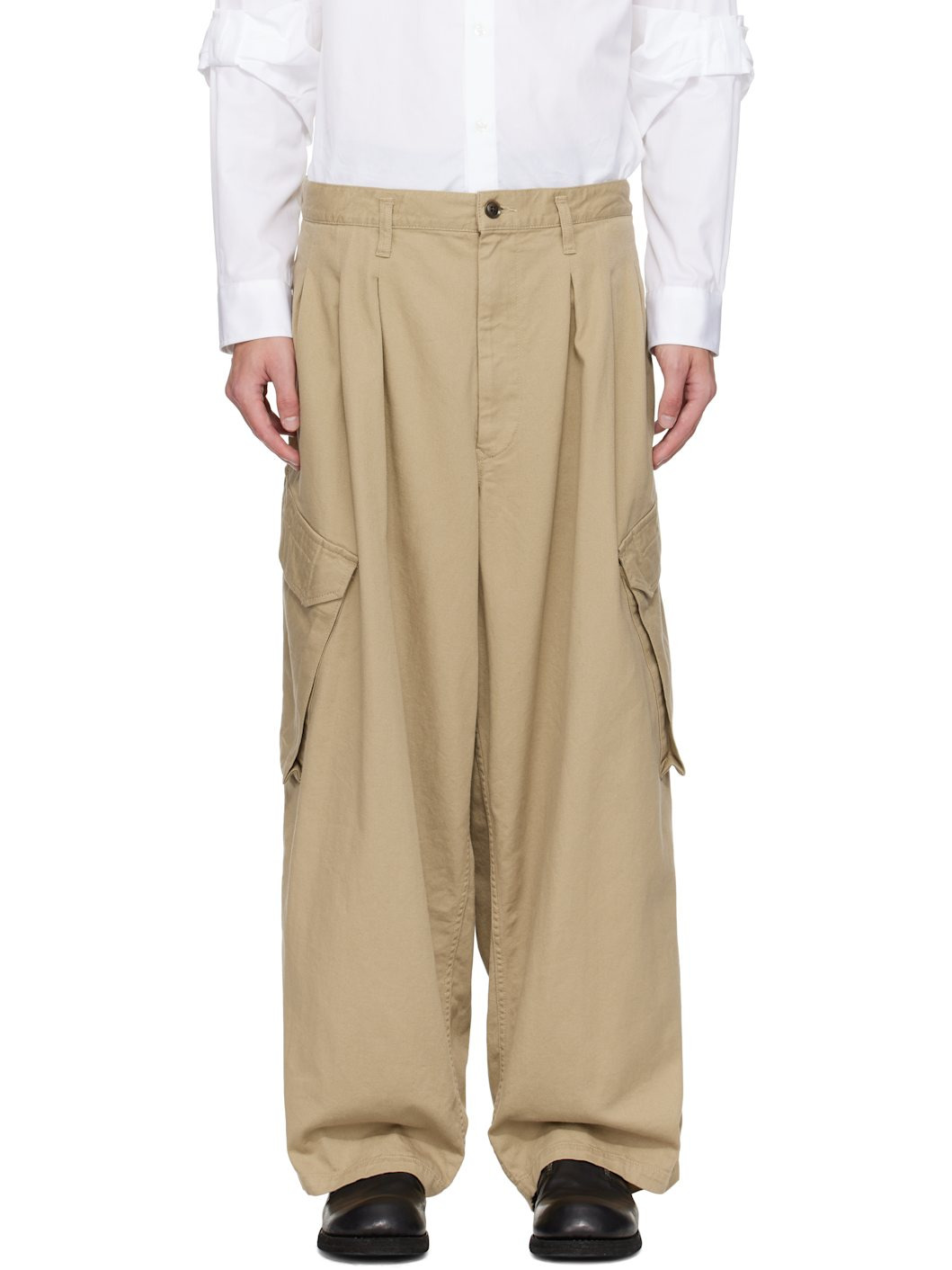 Beige BS Katsuragi 12Tuck Work Cargo Pants - 1