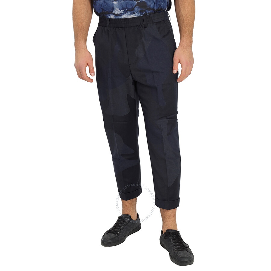 Emporio Armani Men's Blue Camouflage Pants In Wool Blend - 3