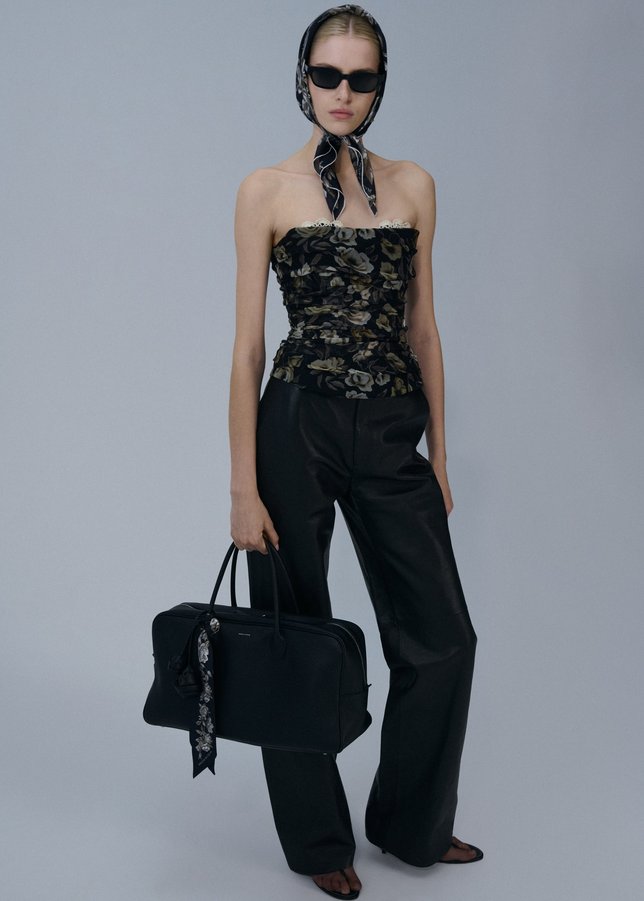 Ruched Lace-detail corset in black print - 3