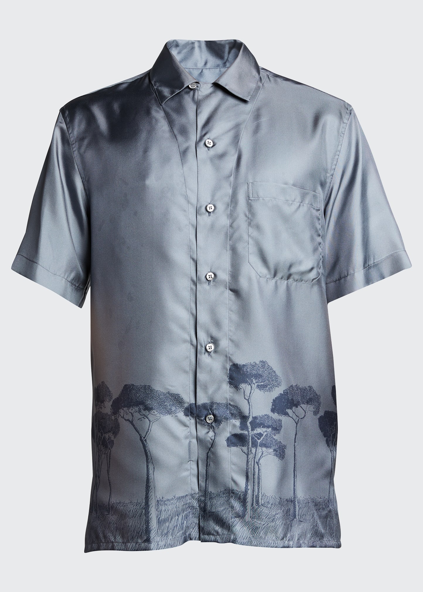 Men's Roman Tree-Print Silk Camp Shirt - 1