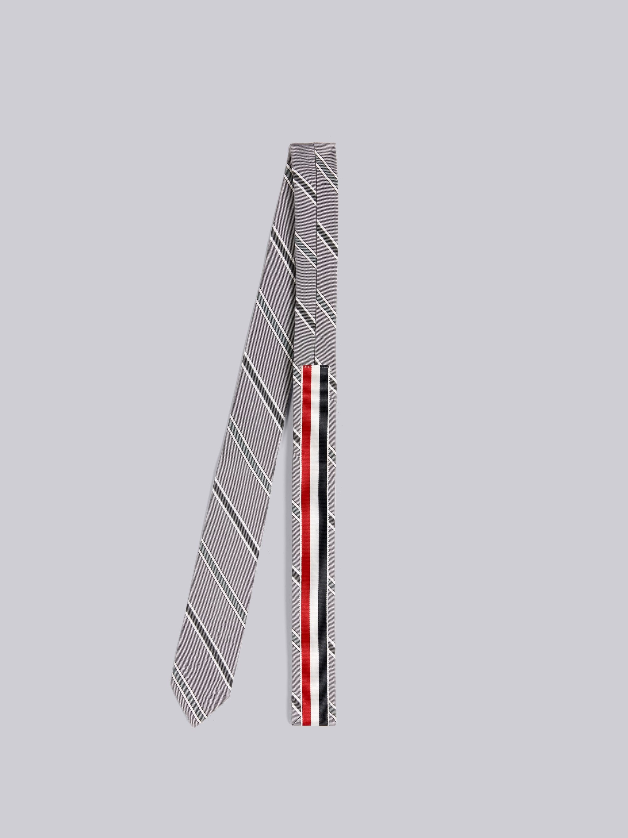 Medium Grey Silk and Cotton Jacquard Alternating Stripe Classic Tie - 3