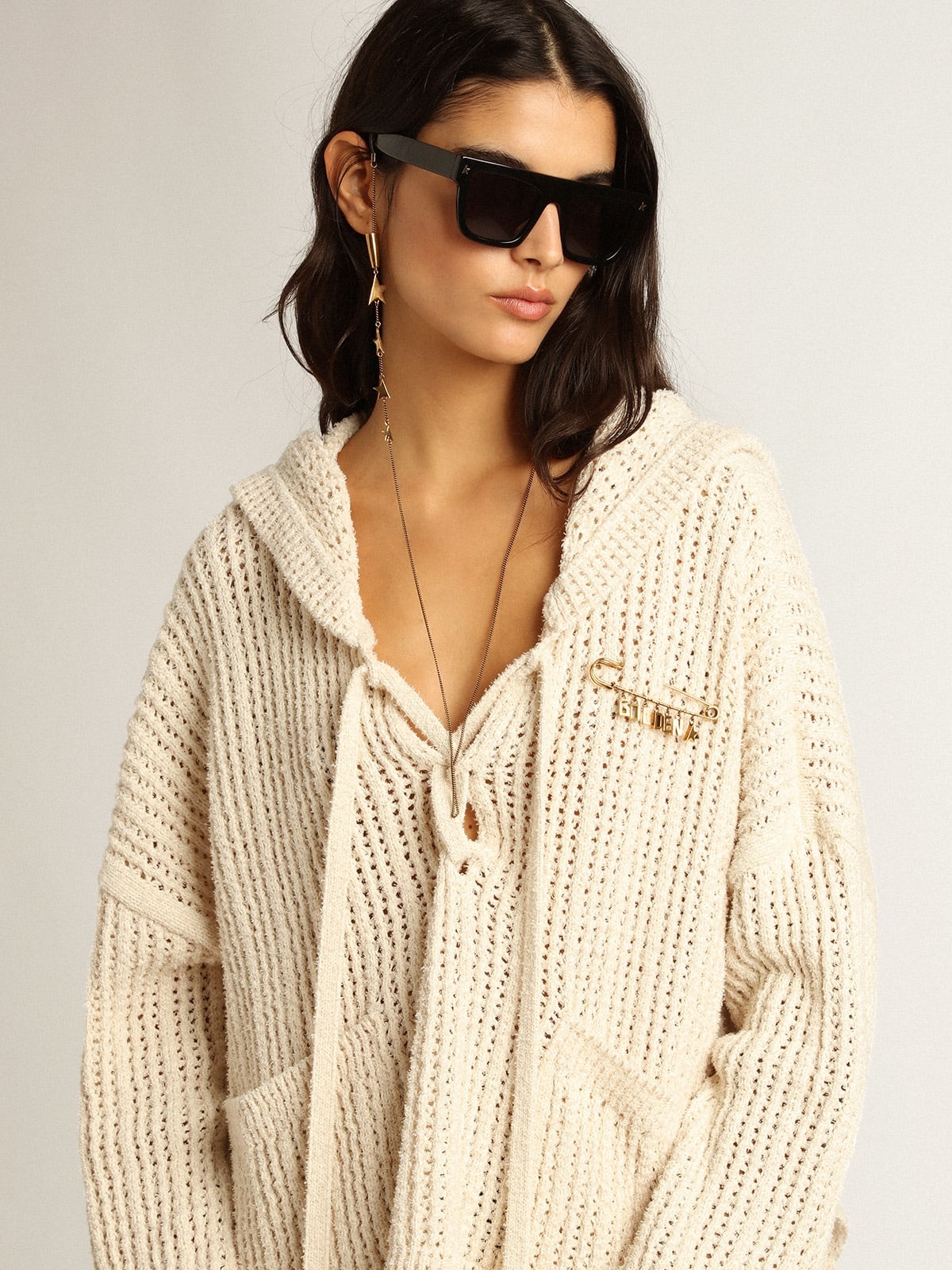 Hooded top in papyrus-colored cotton - 5