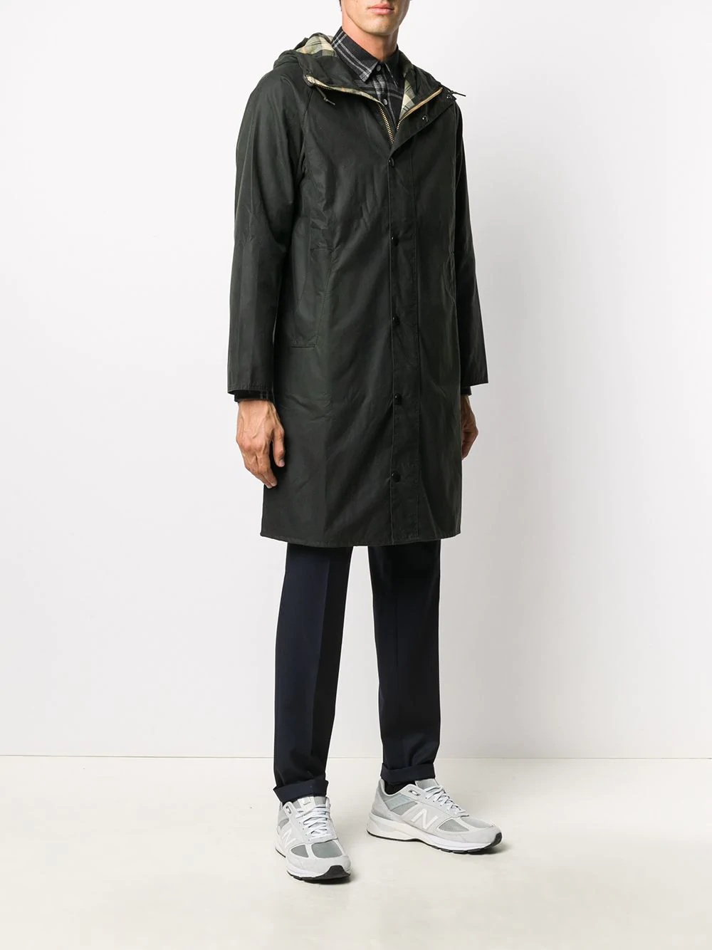 check lined hooded coat - 3