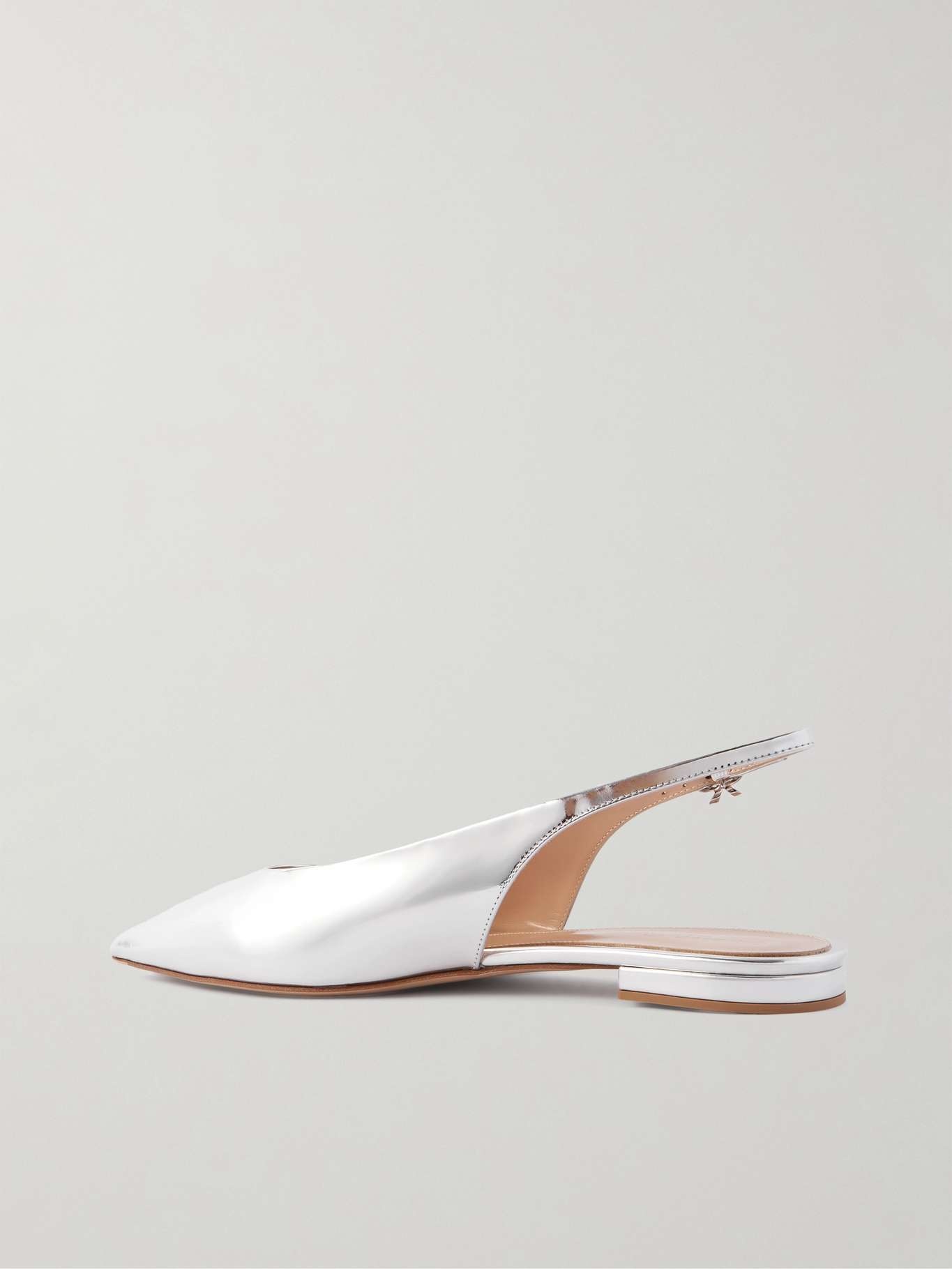 Mirrored-leather point-toe slingback flats Silver - 3